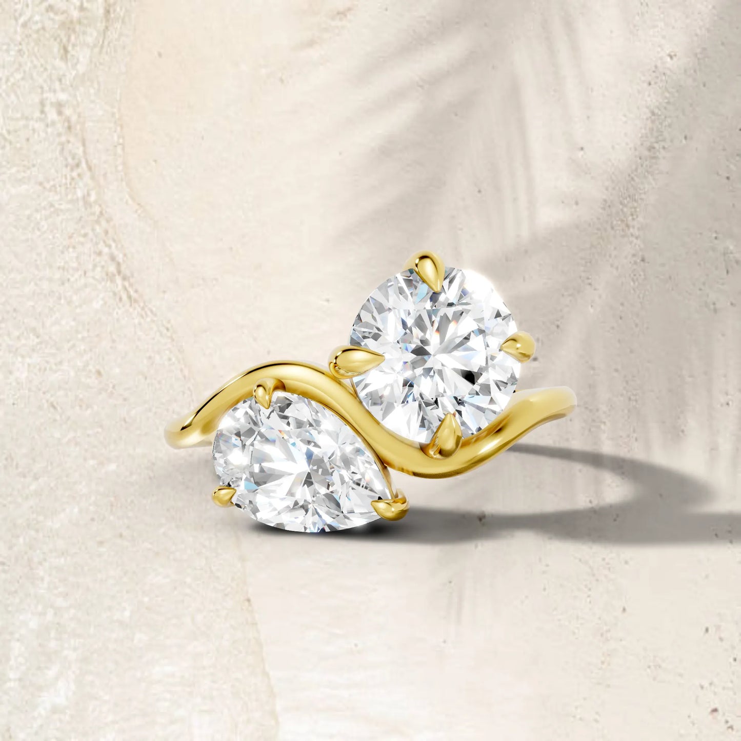 14K Gold Pear and Round Cut Diamond Toi et Moi Engagement Ring