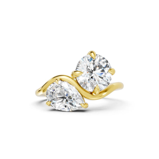 14K Gold Pear and Round Cut Diamond Toi et Moi Engagement Ring