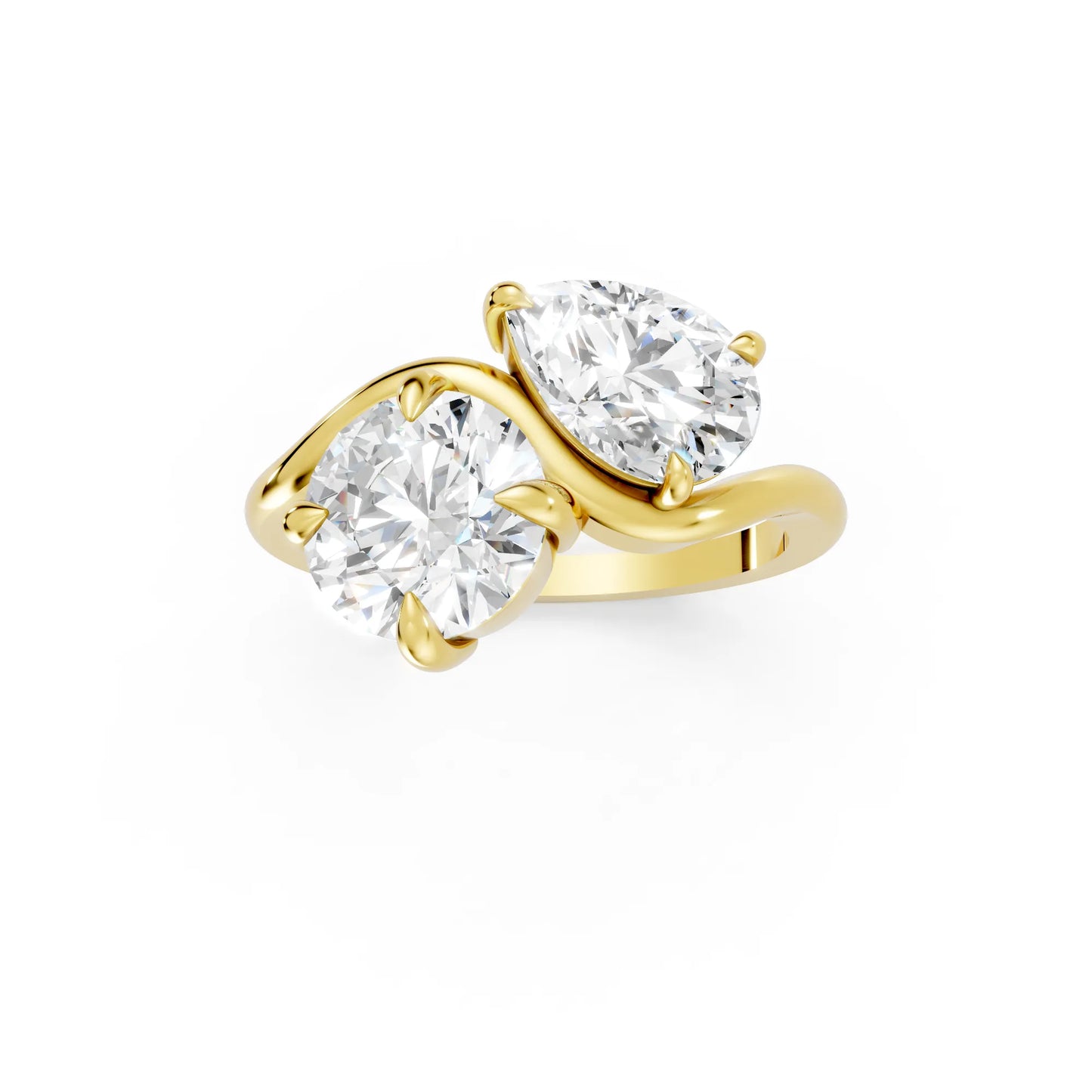 14K Gold Pear and Round Cut Diamond Toi et Moi Engagement Ring
