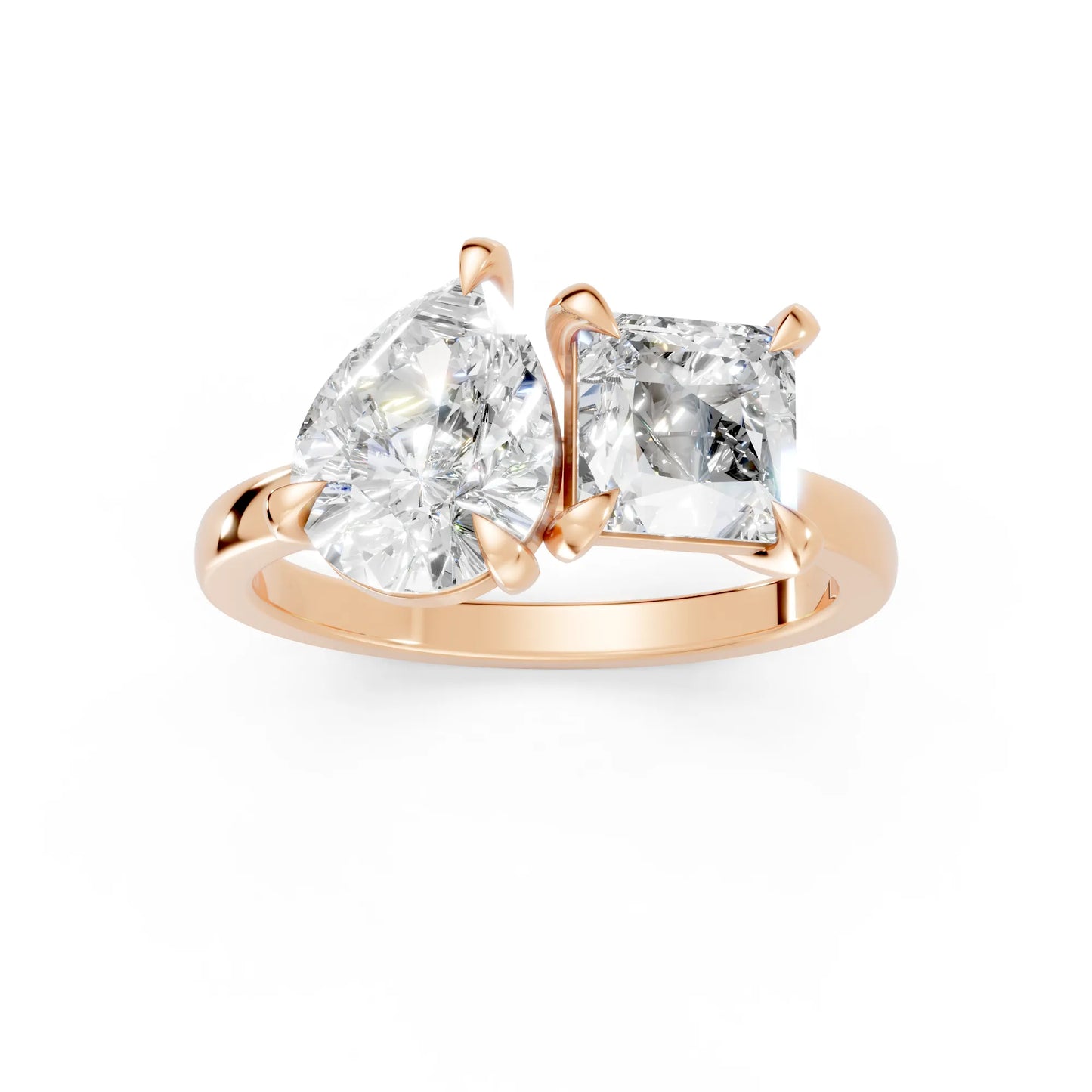 14K Gold Pear and Princess Cut Diamond Toi et Moi Engagement Ring