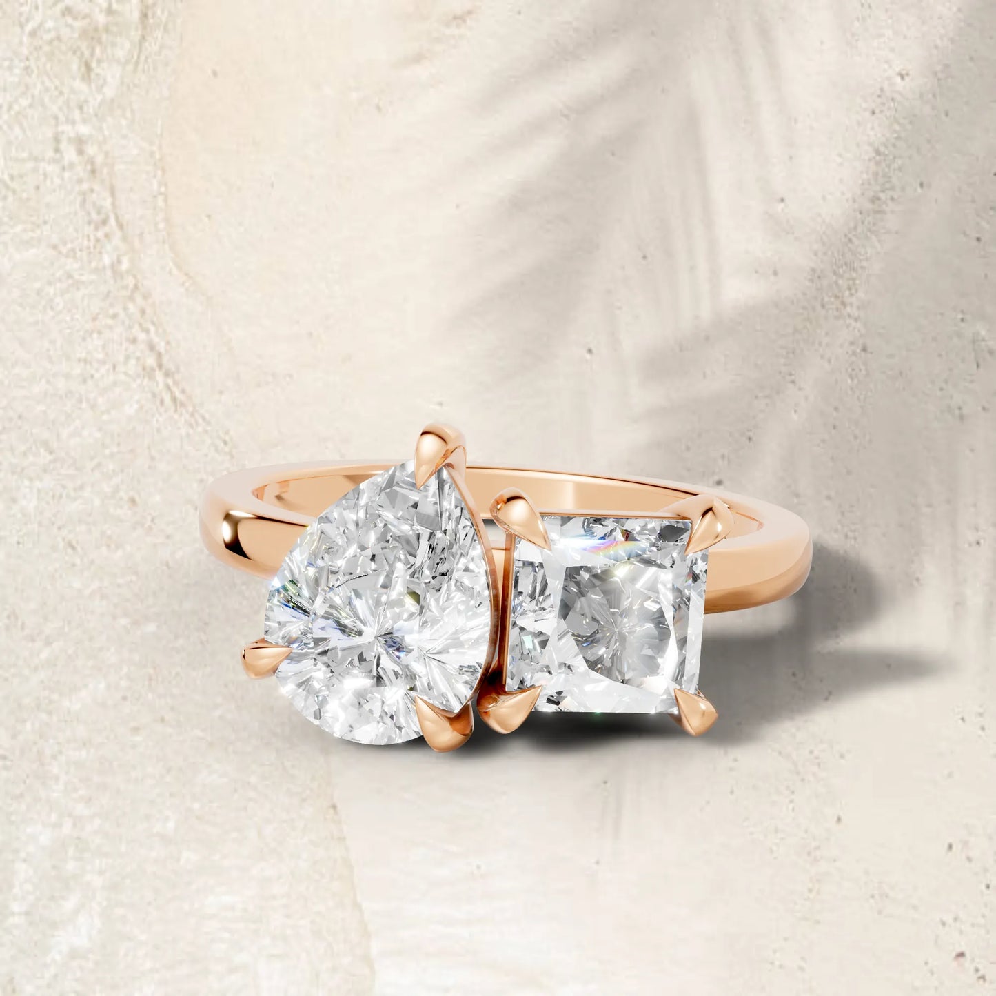 14K Gold Pear and Princess Cut Diamond Toi et Moi Engagement Ring