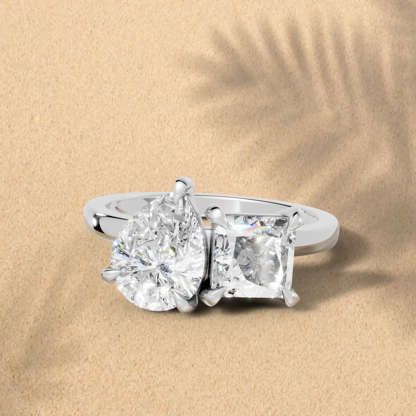 14K Gold Pear and Princess Cut Diamond Toi et Moi Engagement Ring