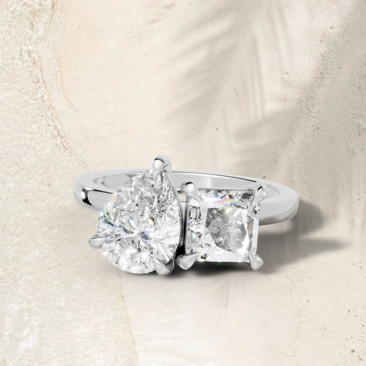 14K Gold Pear and Princess Cut Diamond Toi et Moi Engagement Ring