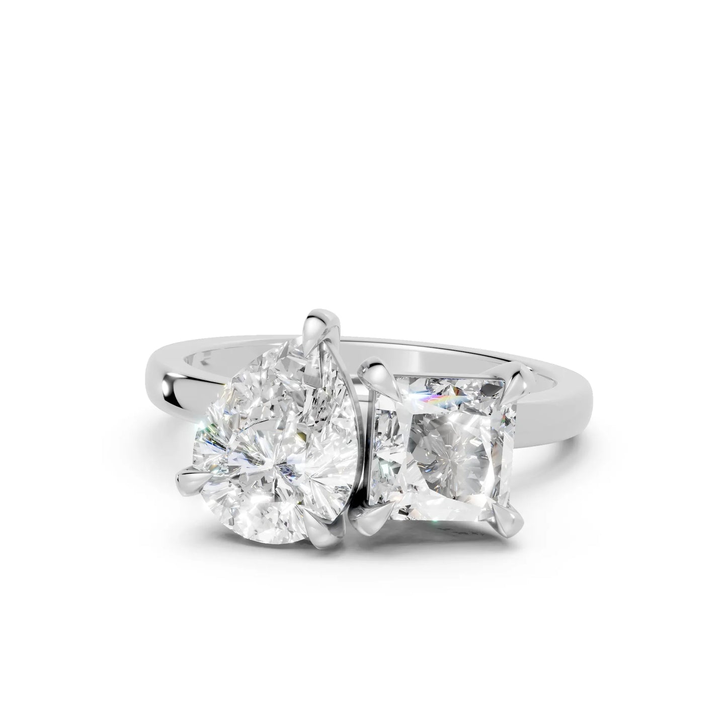 14K Gold Pear and Princess Cut Diamond Toi et Moi Engagement Ring