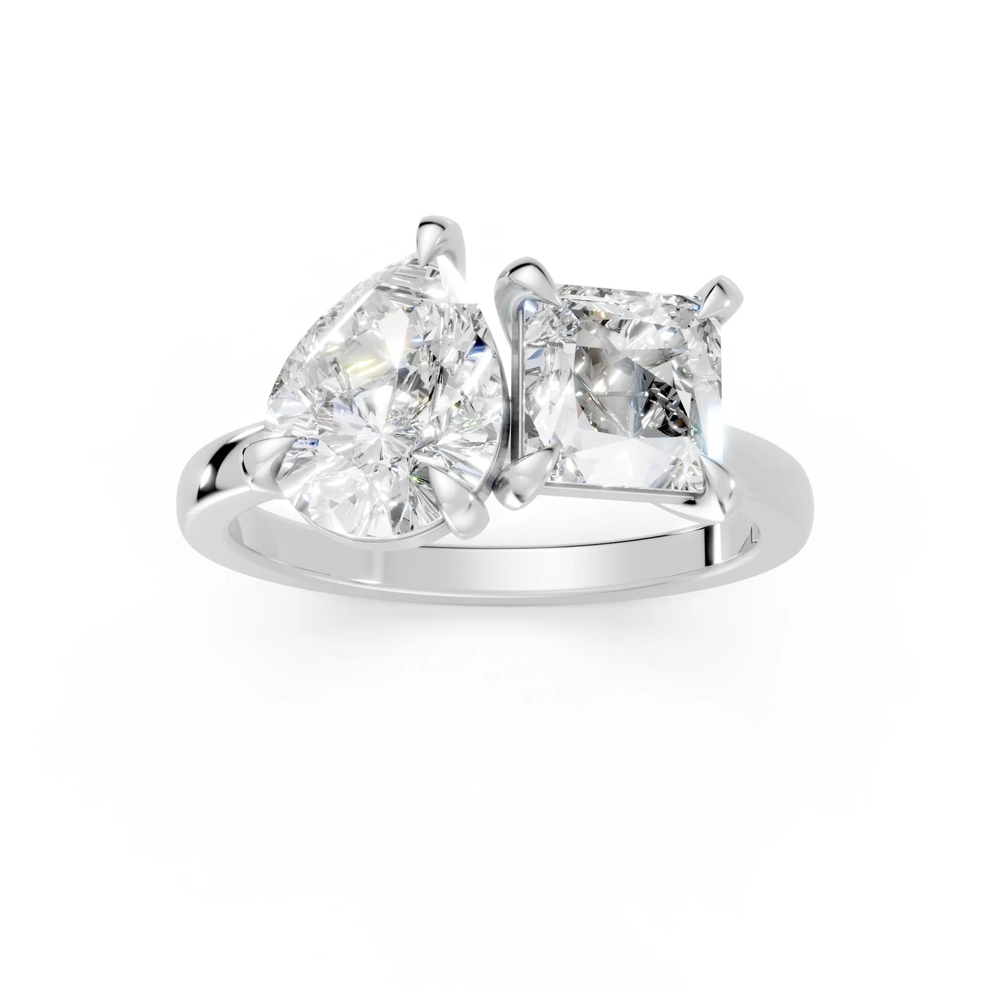 14K Gold Pear and Princess Cut Diamond Toi et Moi Engagement Ring