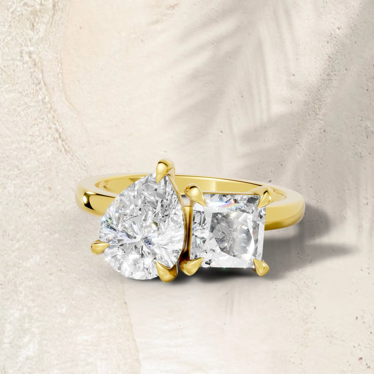 14K Gold Pear and Princess Cut Diamond Toi et Moi Engagement Ring