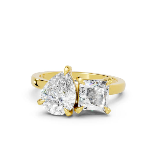 14K Gold Pear and Princess Cut Diamond Toi et Moi Engagement Ring