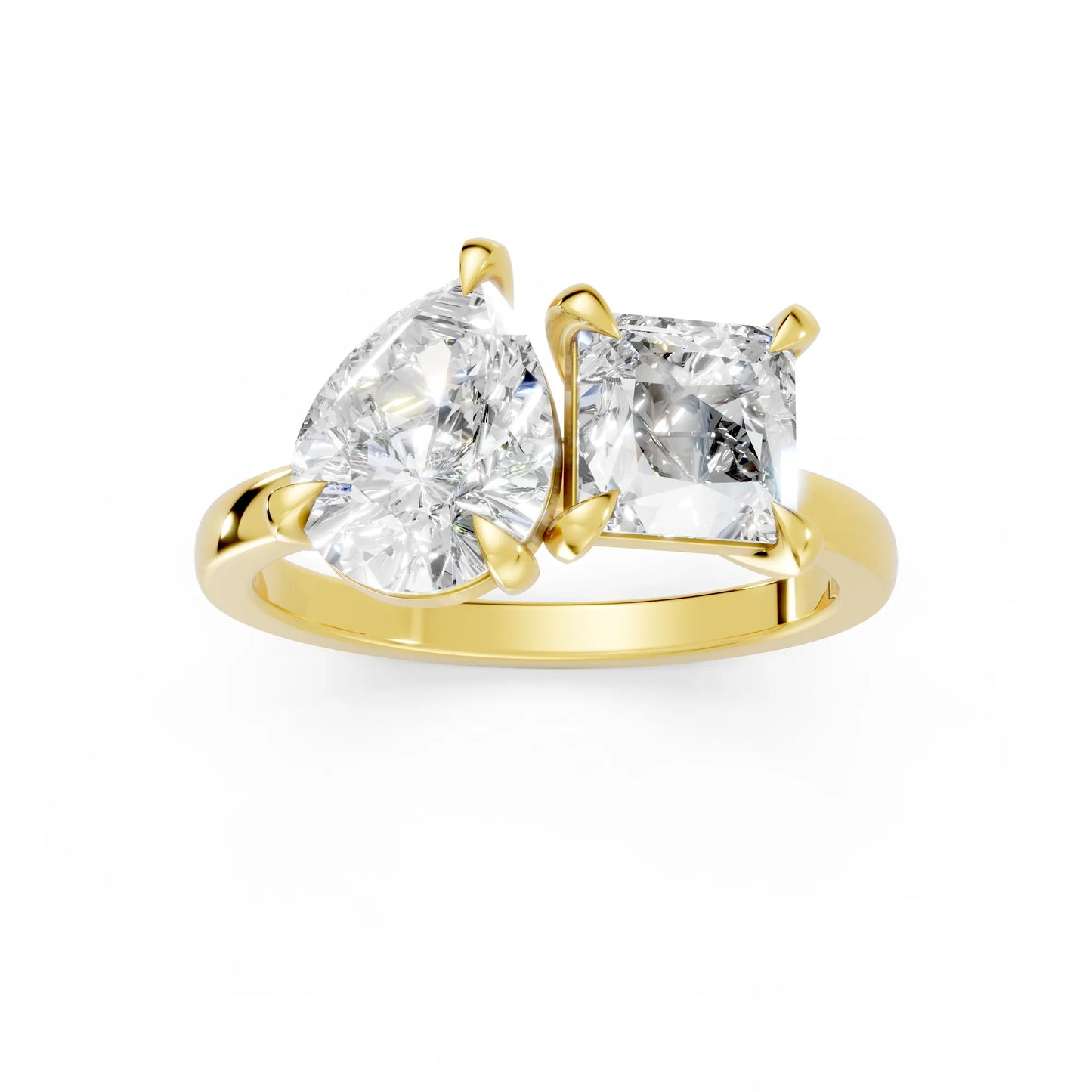 14K Gold Pear and Princess Cut Diamond Toi et Moi Engagement Ring