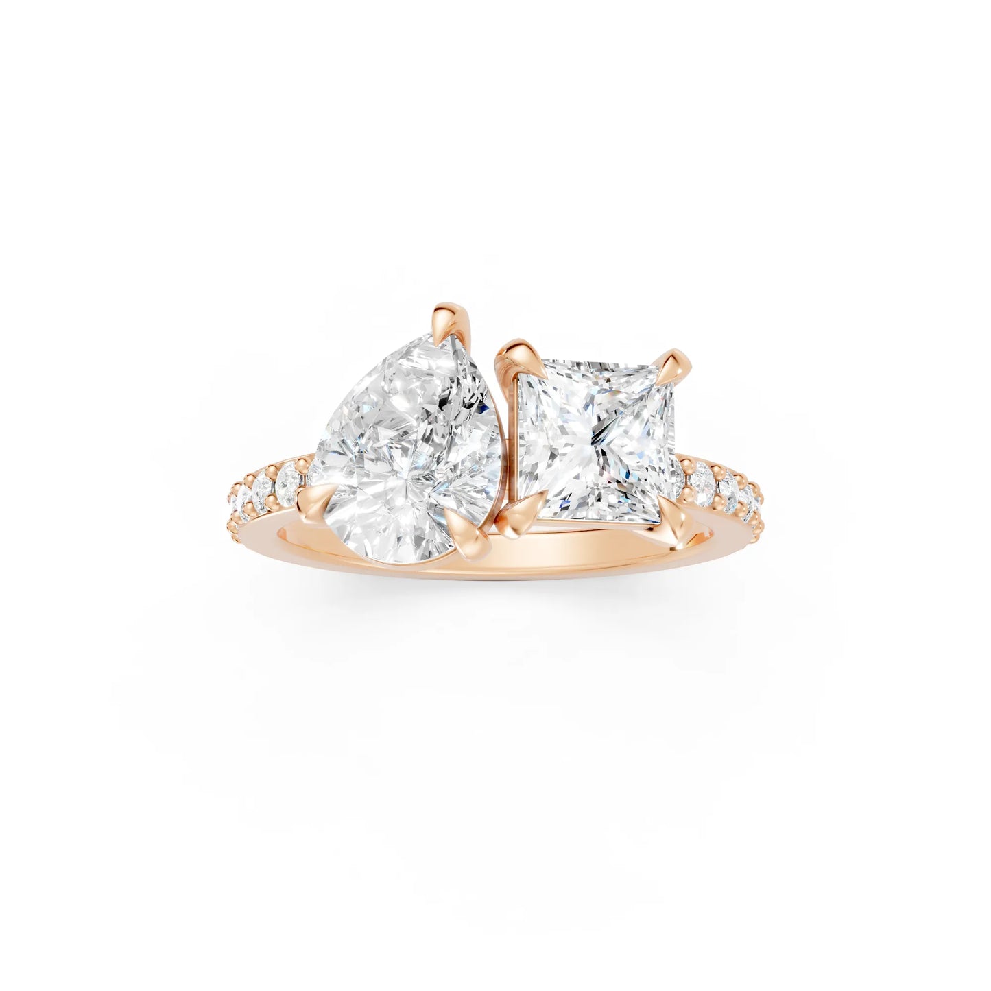 14K Gold Pear and Princess Cut Diamond Toi et Moi Engagement Ring with Side Accents