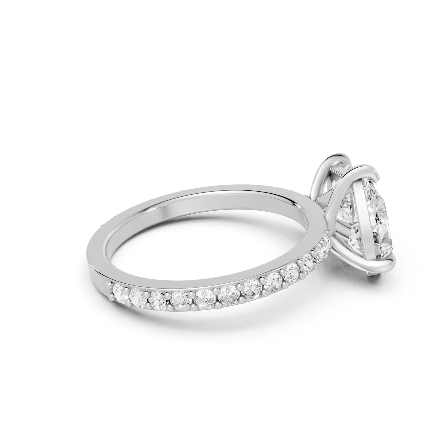 14K Gold Pear and Princess Cut Diamond Toi et Moi Engagement Ring with Side Accents