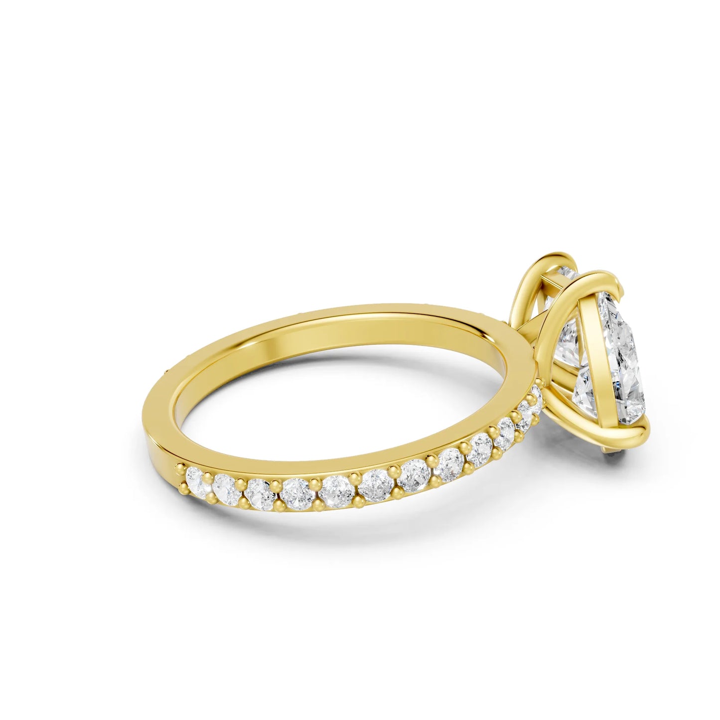 14K Gold Pear and Princess Cut Diamond Toi et Moi Engagement Ring with Side Accents