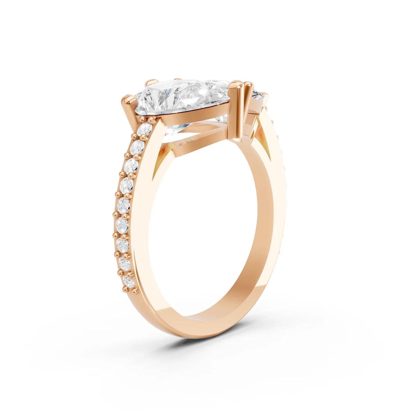 14K Gold Trillion and Pear Cut Diamond Toi et Moi Engagement Ring with Side Accents