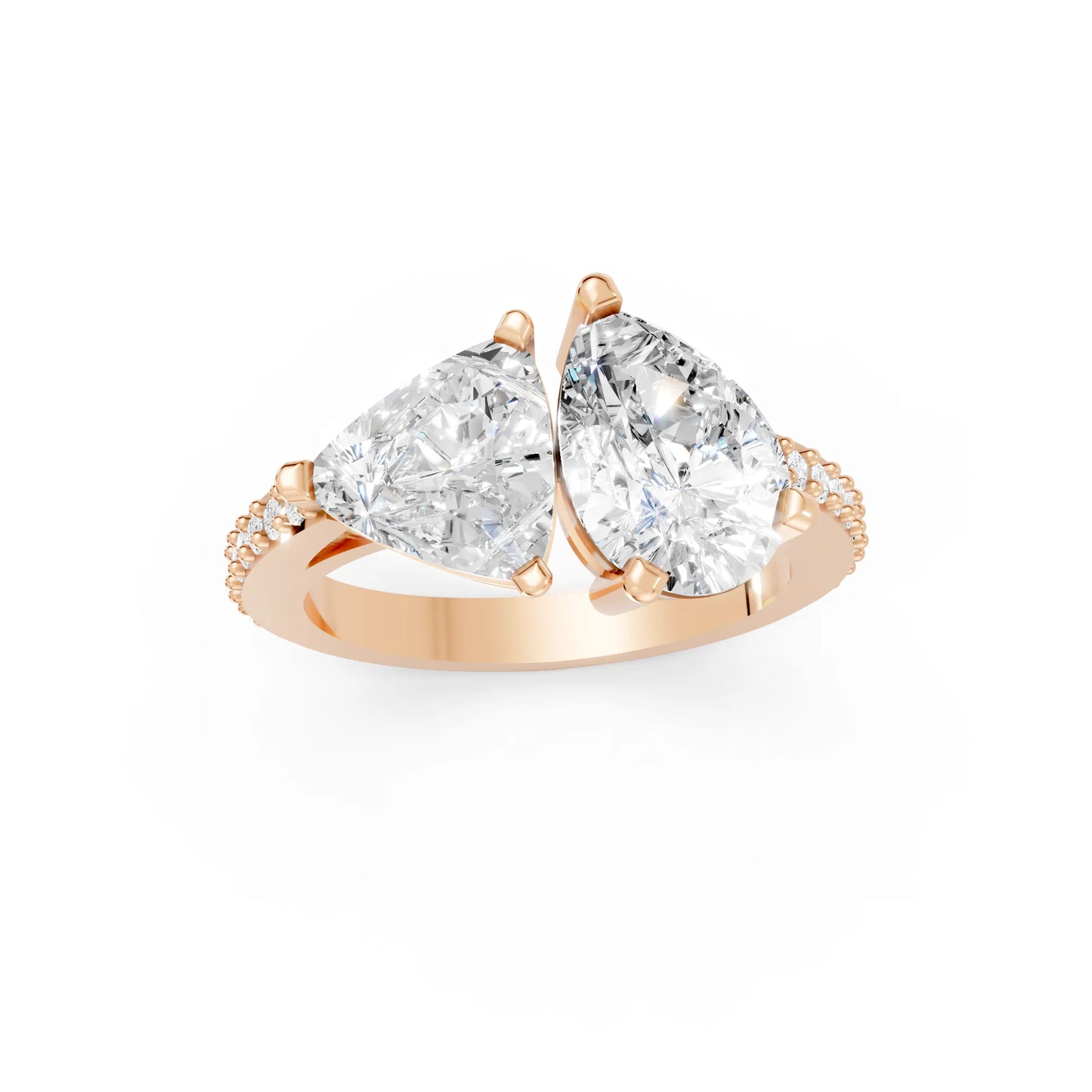 14K Gold Trillion and Pear Cut Diamond Toi et Moi Engagement Ring with Side Accents
