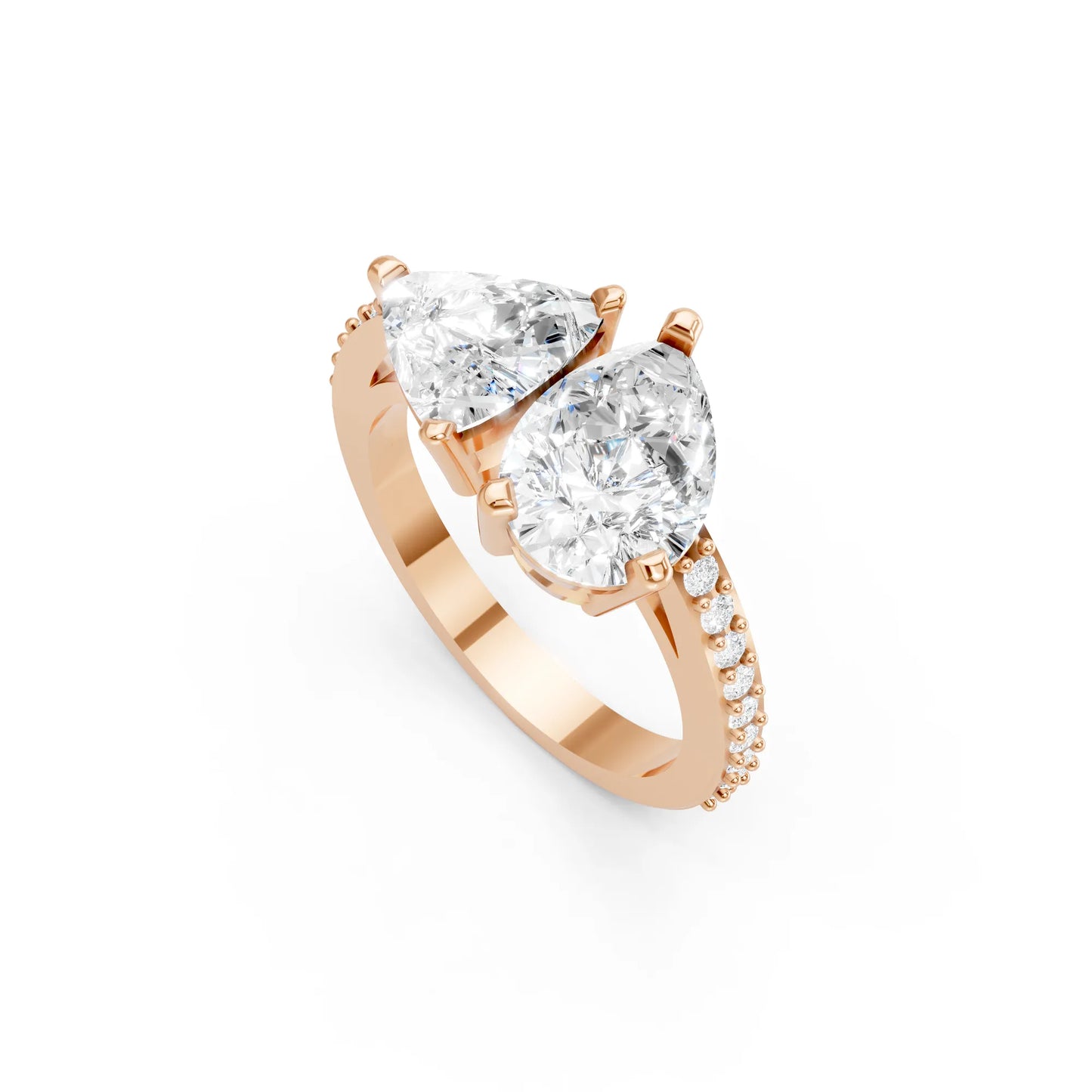 14K Gold Trillion and Pear Cut Diamond Toi et Moi Engagement Ring with Side Accents