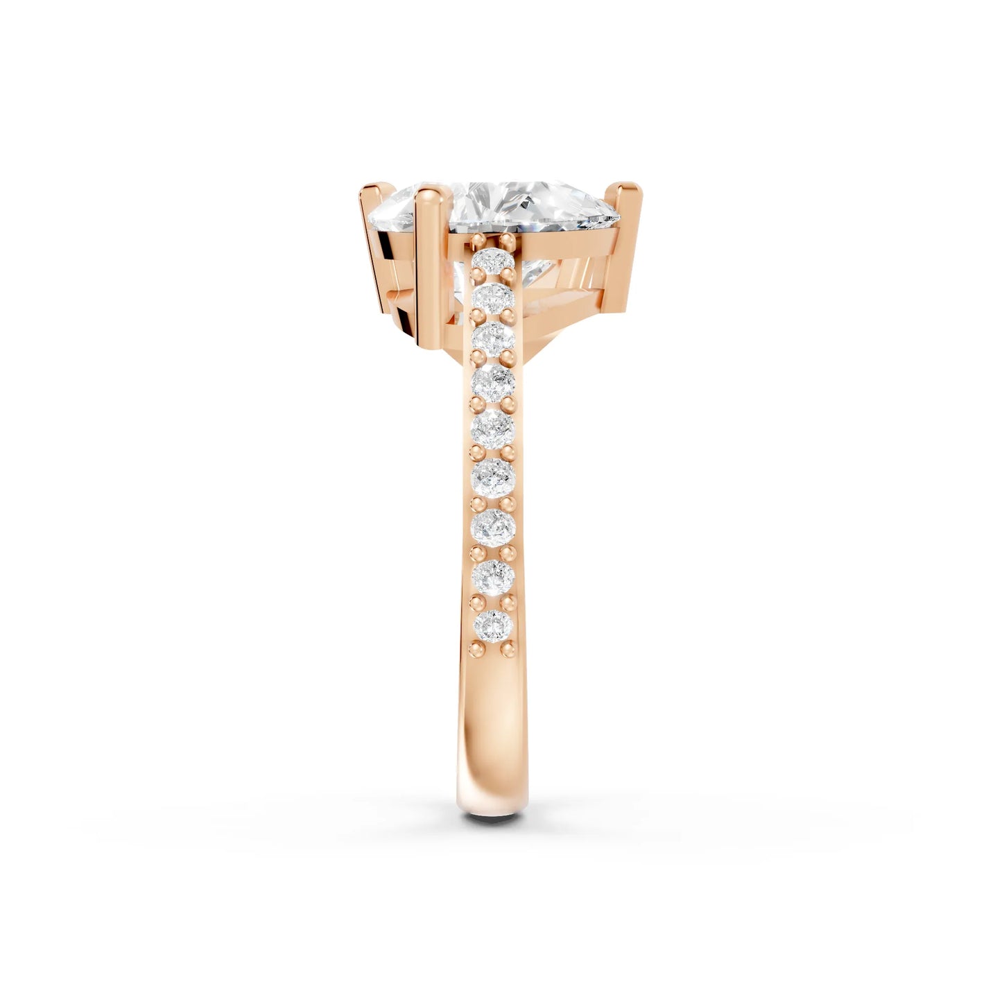 14K Gold Trillion and Pear Cut Diamond Toi et Moi Engagement Ring with Side Accents