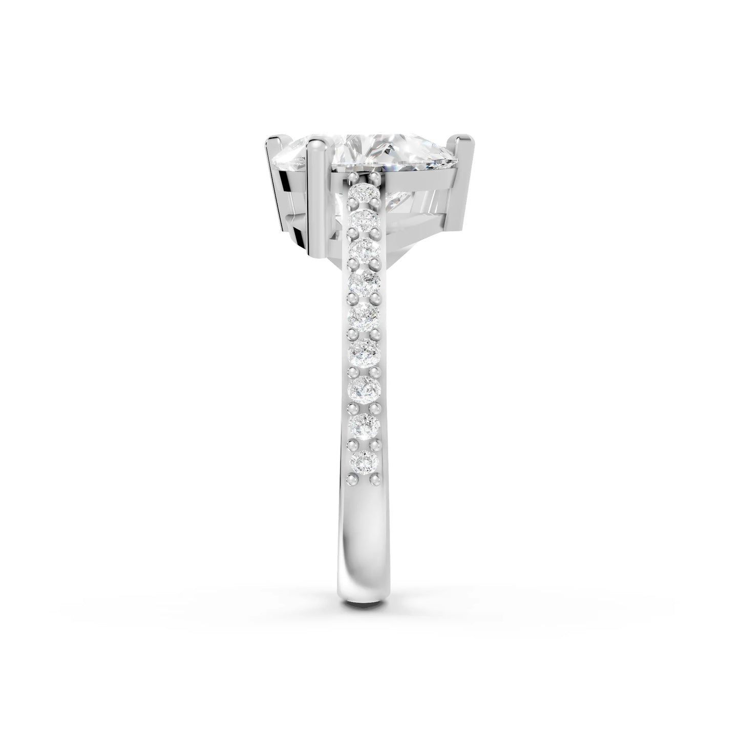 14K Gold Trillion and Pear Cut Diamond Toi et Moi Engagement Ring with Side Accents