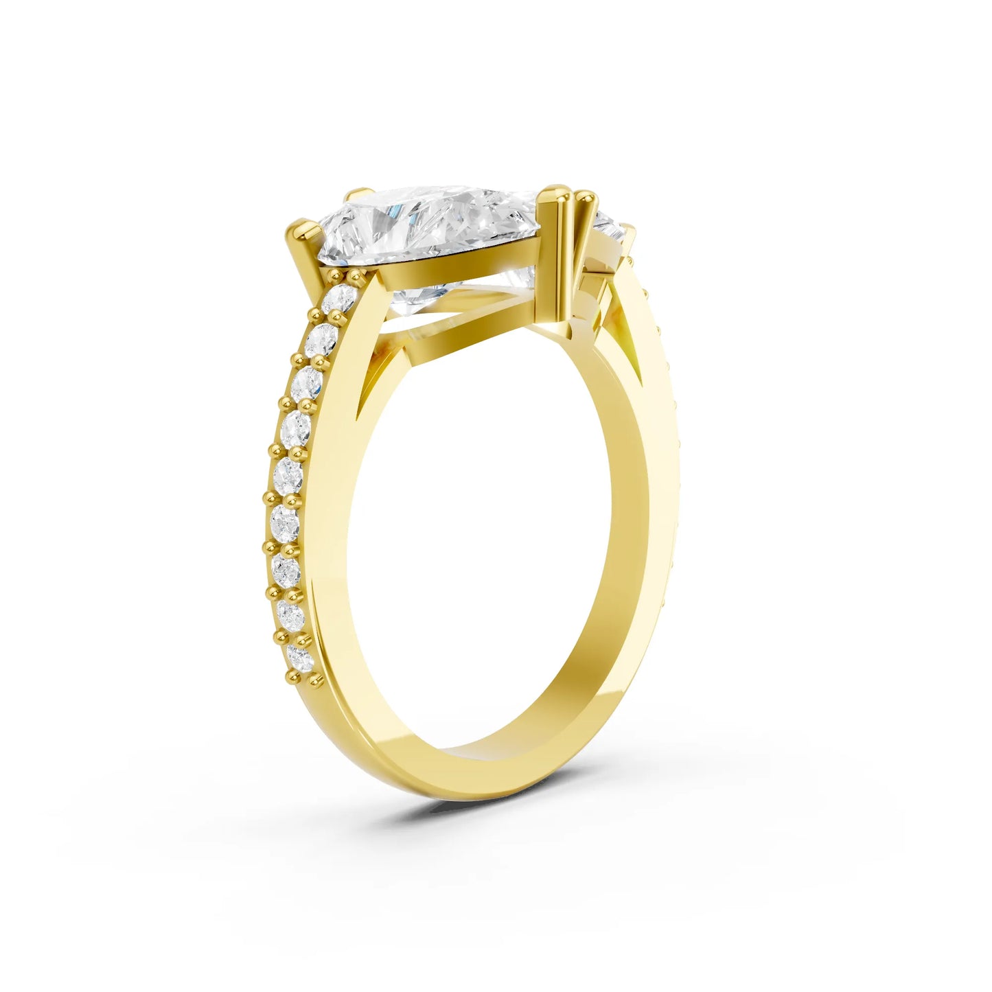 14K Gold Trillion and Pear Cut Diamond Toi et Moi Engagement Ring with Side Accents