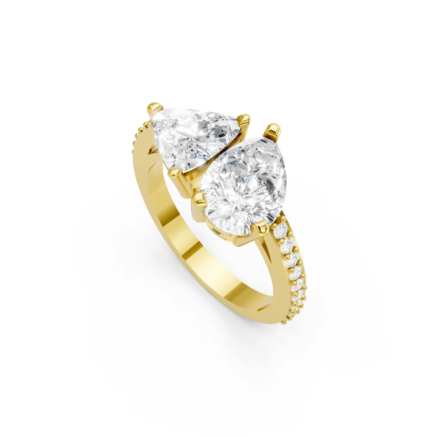 14K Gold Trillion and Pear Cut Diamond Toi et Moi Engagement Ring with Side Accents