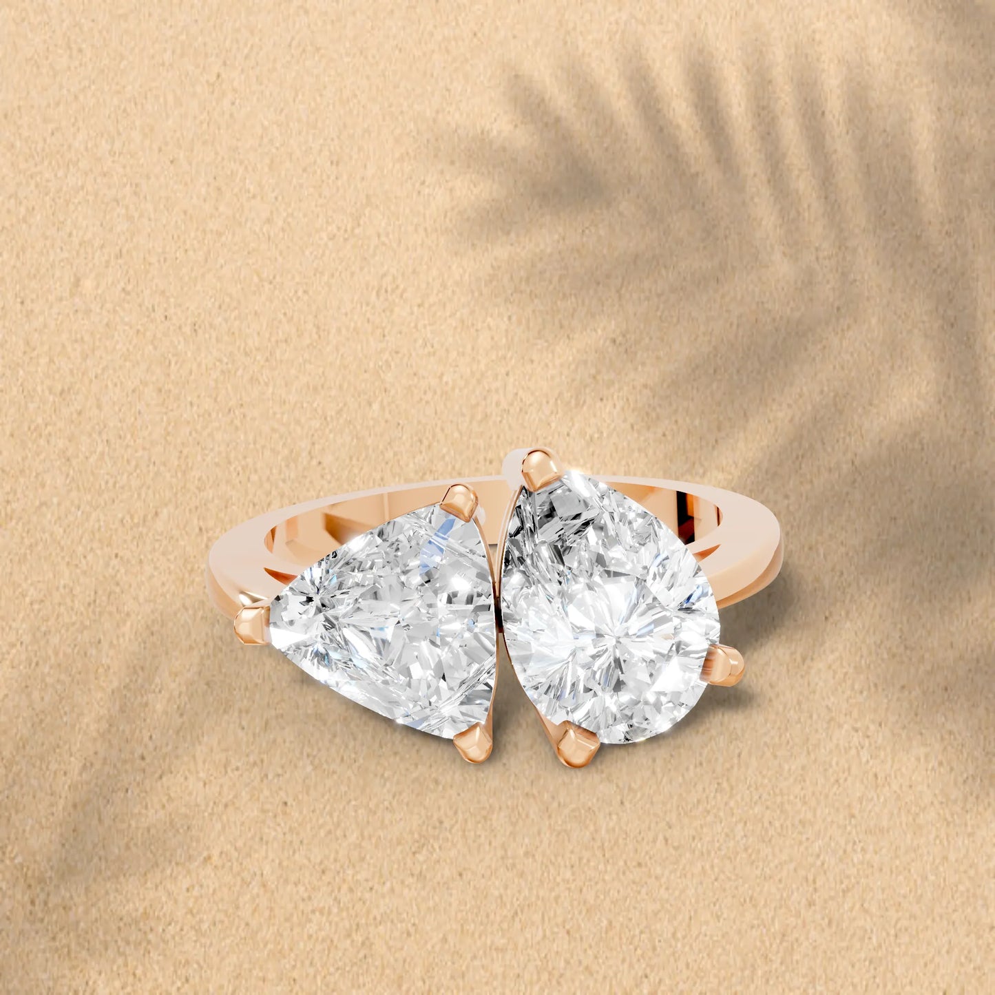 14K Gold Trillion and Pear Cut Diamond Toi et Moi Engagement Ring
