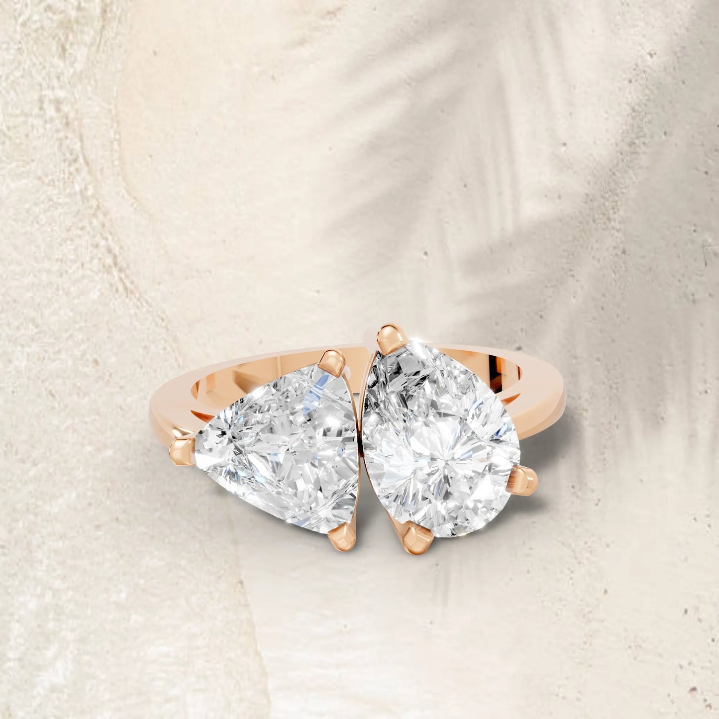 14K Gold Trillion and Pear Cut Diamond Toi et Moi Engagement Ring