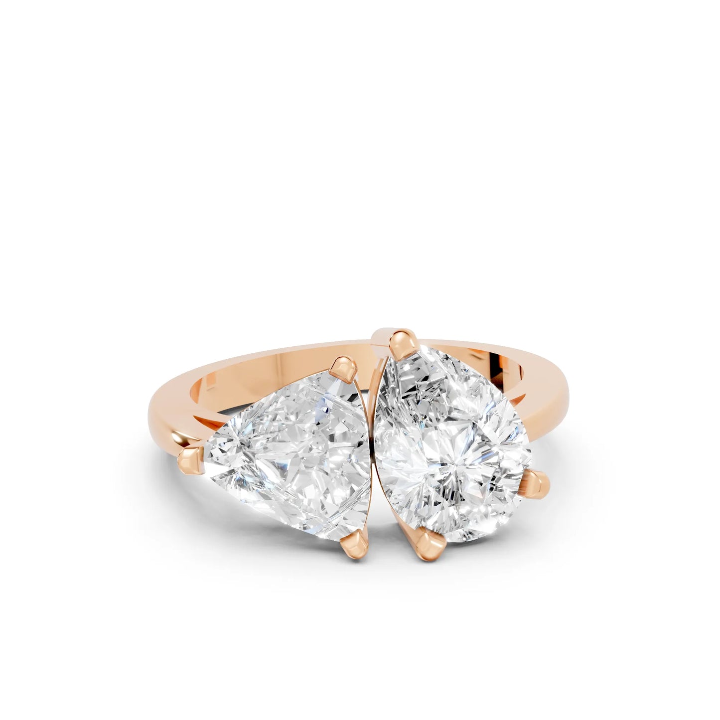 14K Gold Trillion and Pear Cut Diamond Toi et Moi Engagement Ring