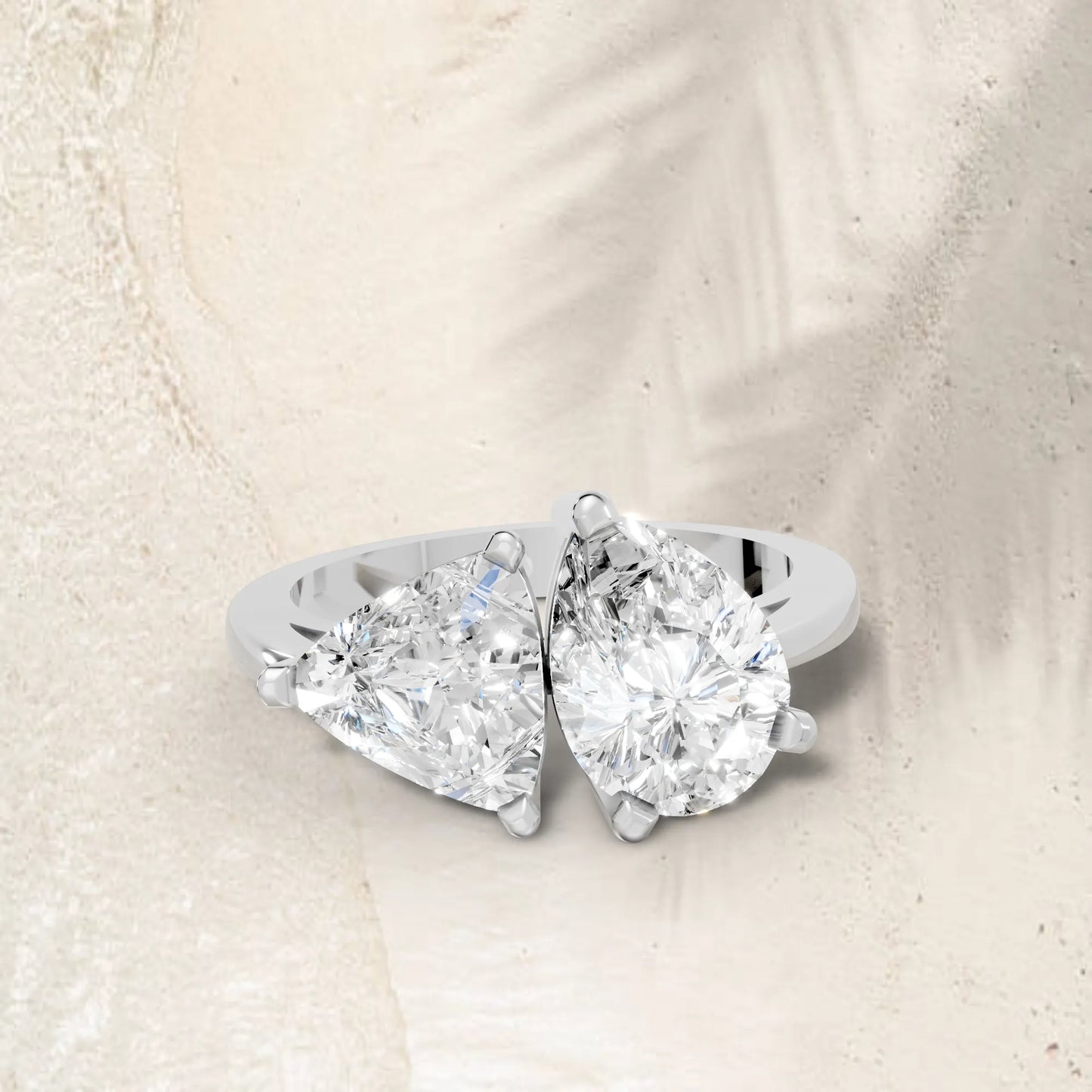 14K Gold Trillion and Pear Cut Diamond Toi et Moi Engagement Ring