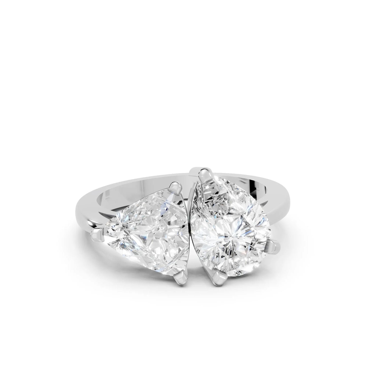 14K Gold Trillion and Pear Cut Diamond Toi et Moi Engagement Ring