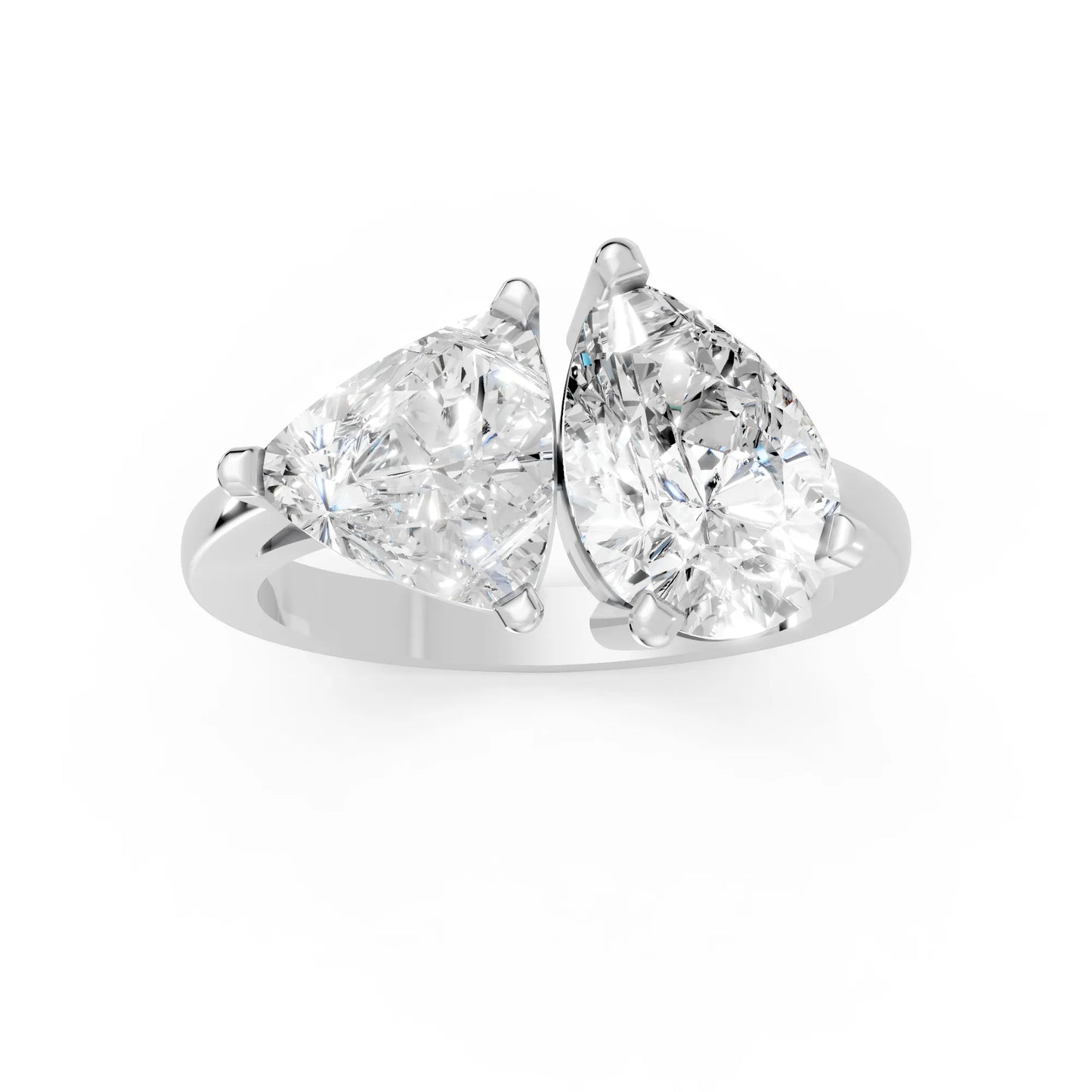 14K Gold Trillion and Pear Cut Diamond Toi et Moi Engagement Ring