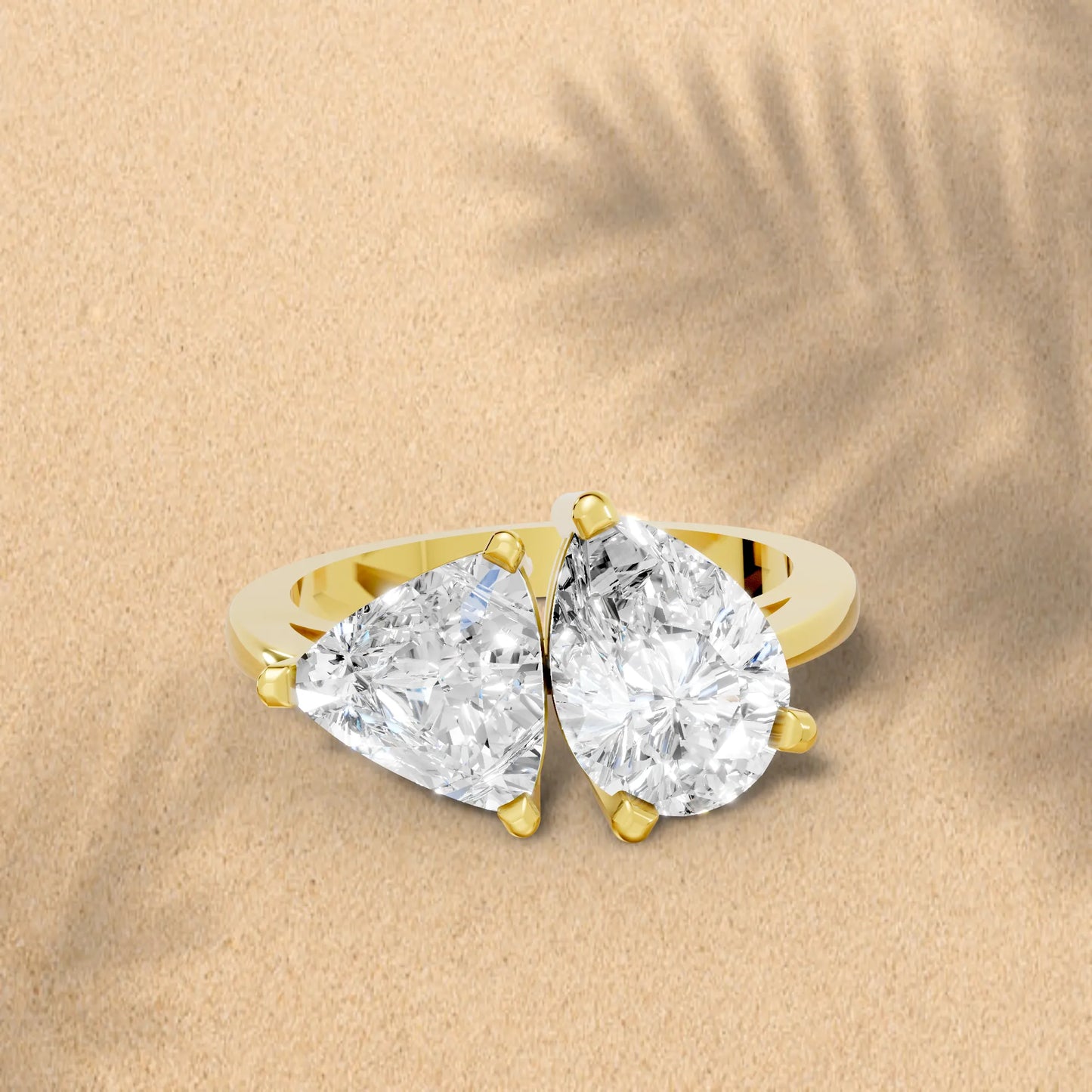 14K Gold Trillion and Pear Cut Diamond Toi et Moi Engagement Ring