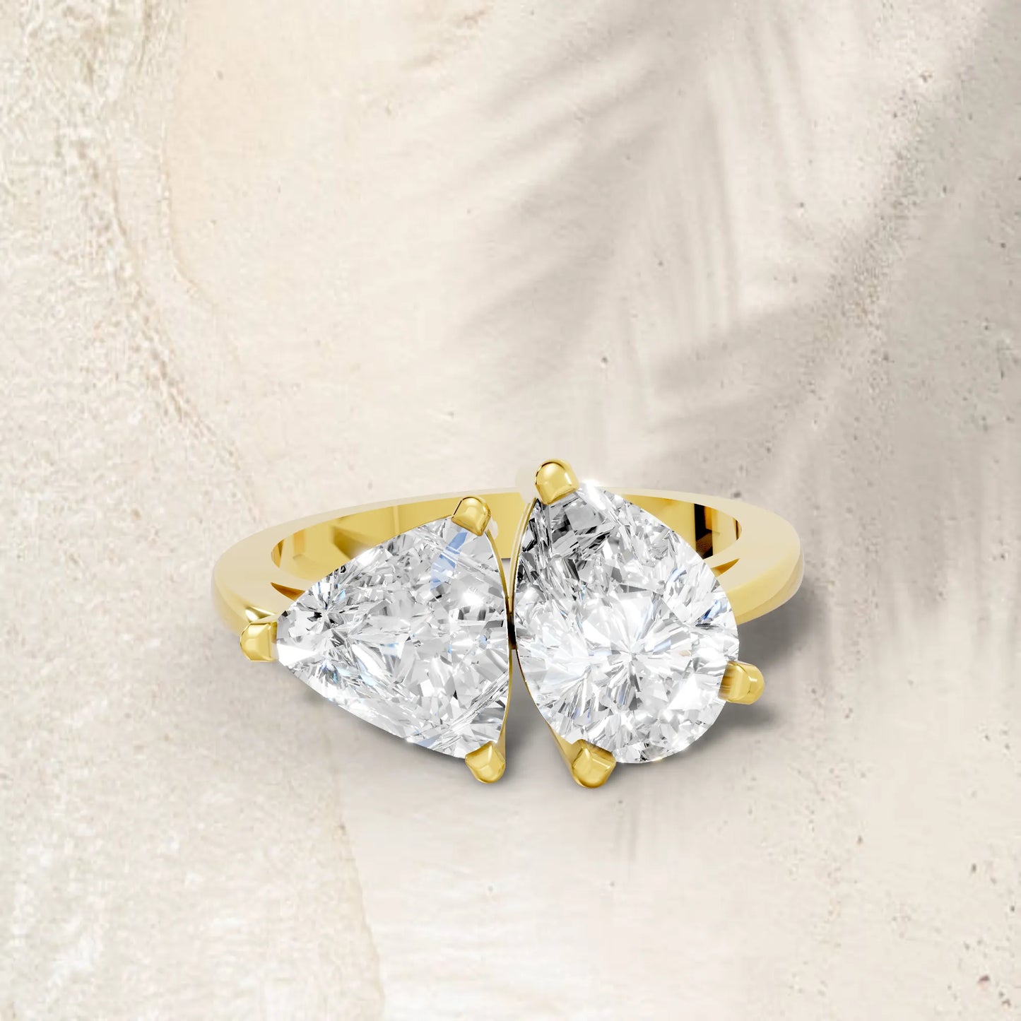14K Gold Trillion and Pear Cut Diamond Toi et Moi Engagement Ring