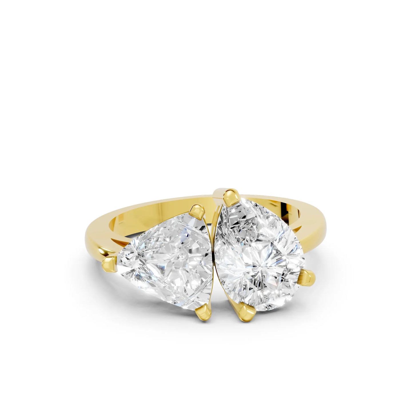 14K Gold Trillion and Pear Cut Diamond Toi et Moi Engagement Ring