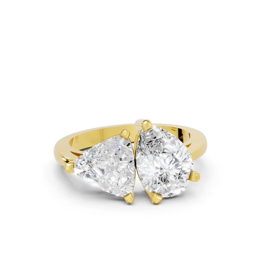 14K Gold Trillion and Pear Cut Diamond Toi et Moi Engagement Ring