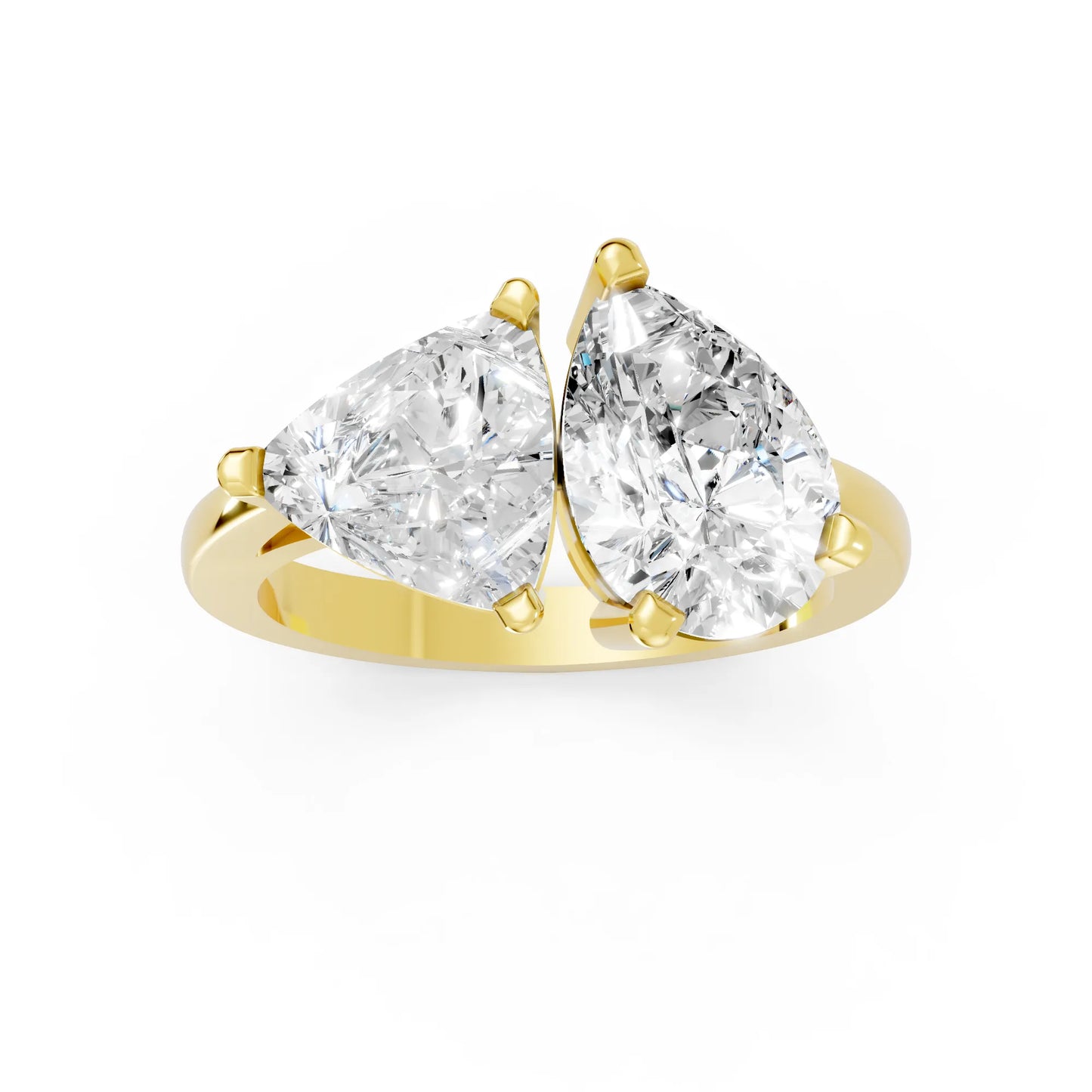 14K Gold Trillion and Pear Cut Diamond Toi et Moi Engagement Ring