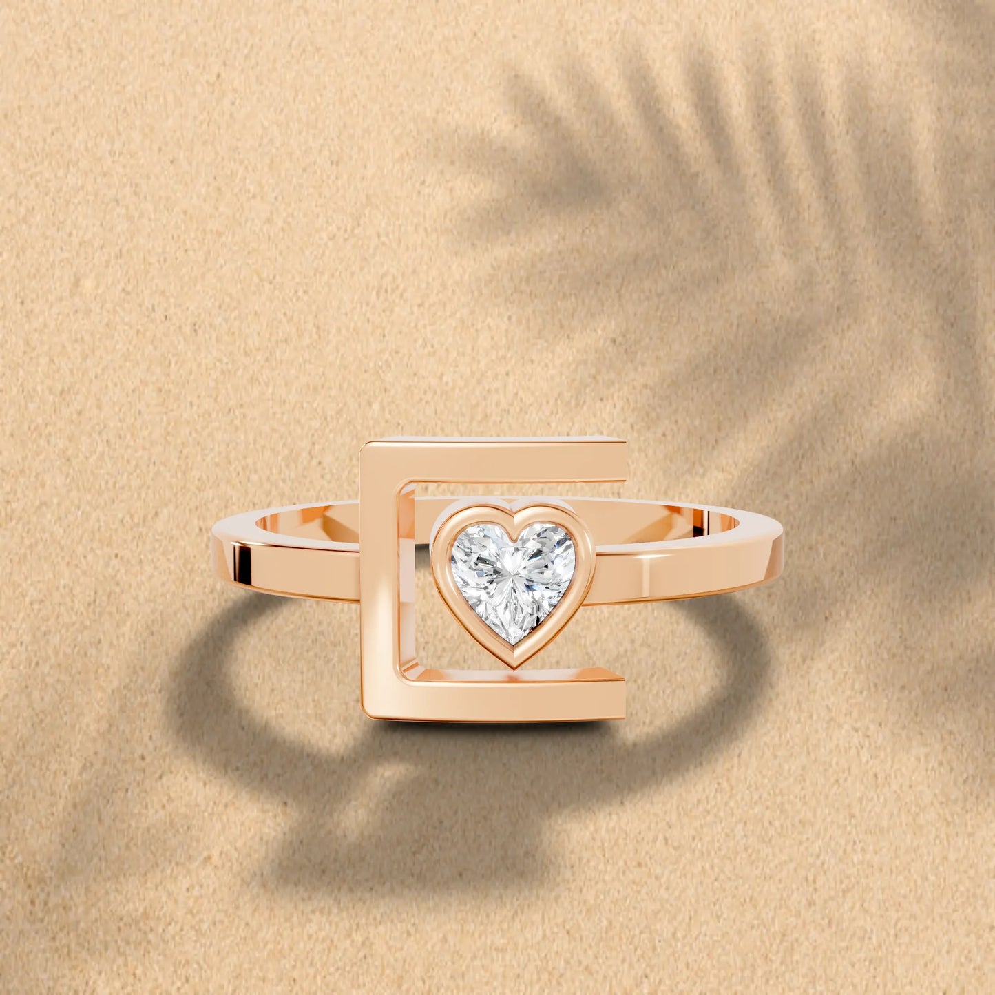 14K Gold Heart Cut Diamond Modern Bezel Engagement Ring