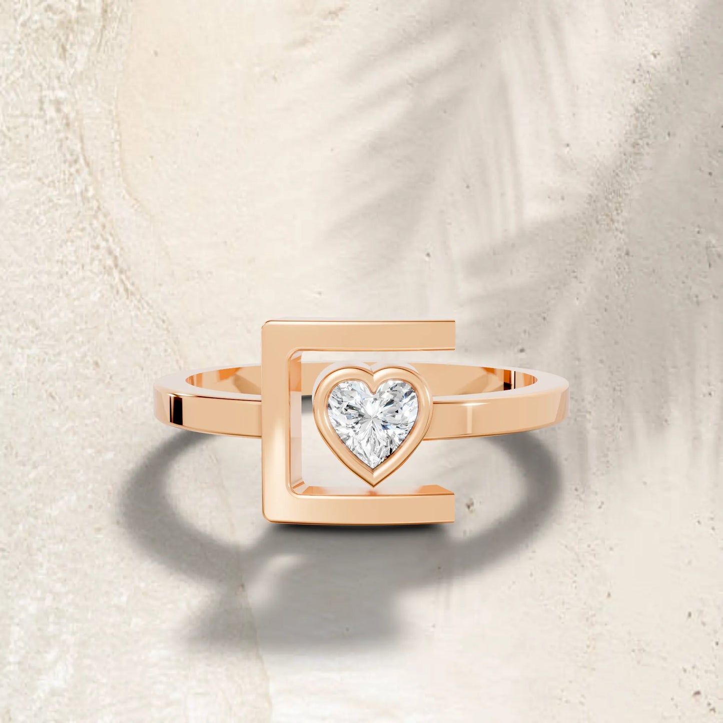 14K Gold Heart Cut Diamond Modern Bezel Engagement Ring