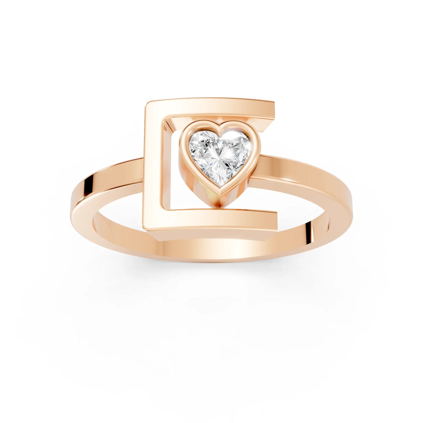14K Gold Heart Cut Diamond Modern Bezel Engagement Ring