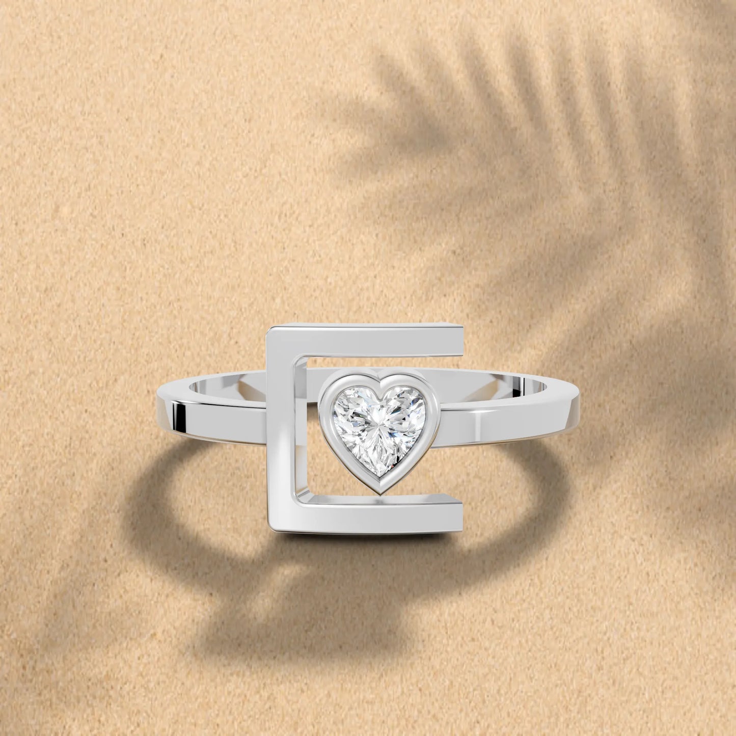 14K Gold Heart Cut Diamond Modern Bezel Engagement Ring
