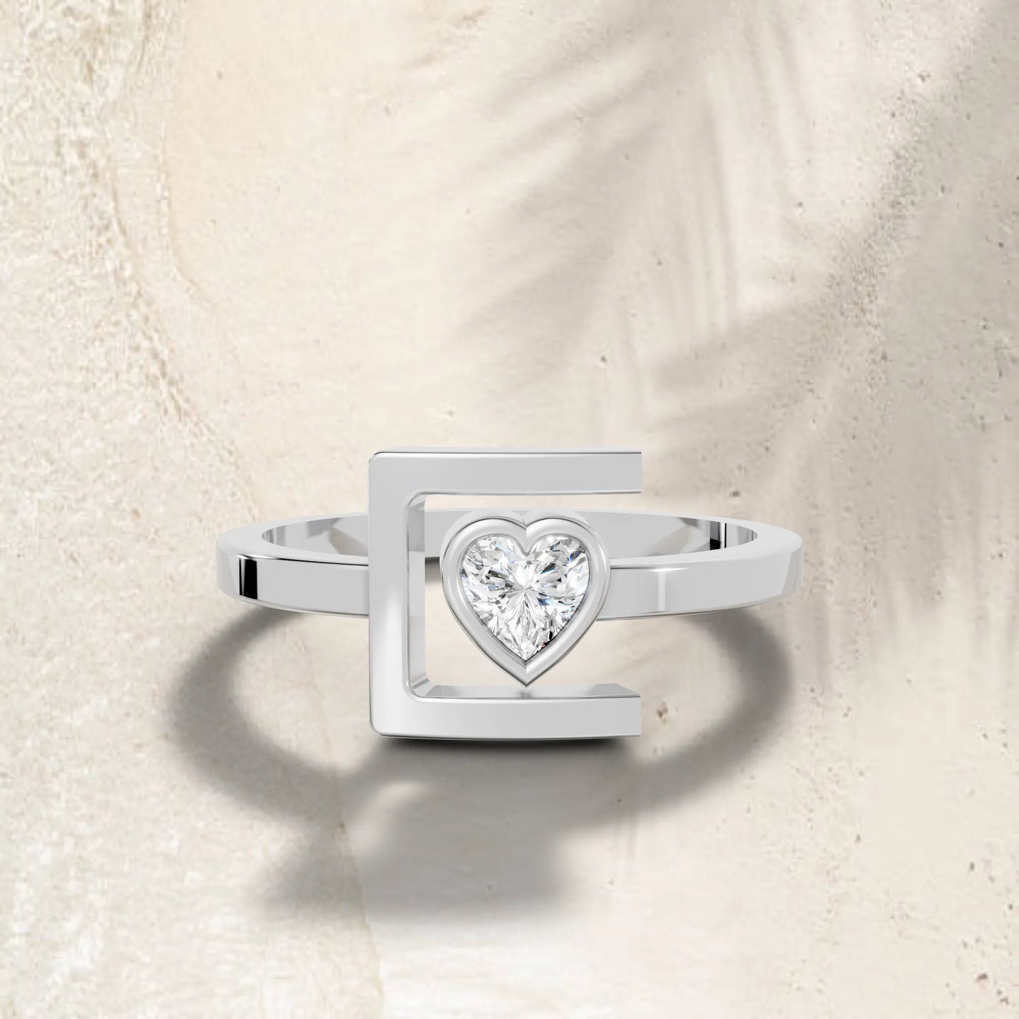 14K Gold Heart Cut Diamond Modern Bezel Engagement Ring