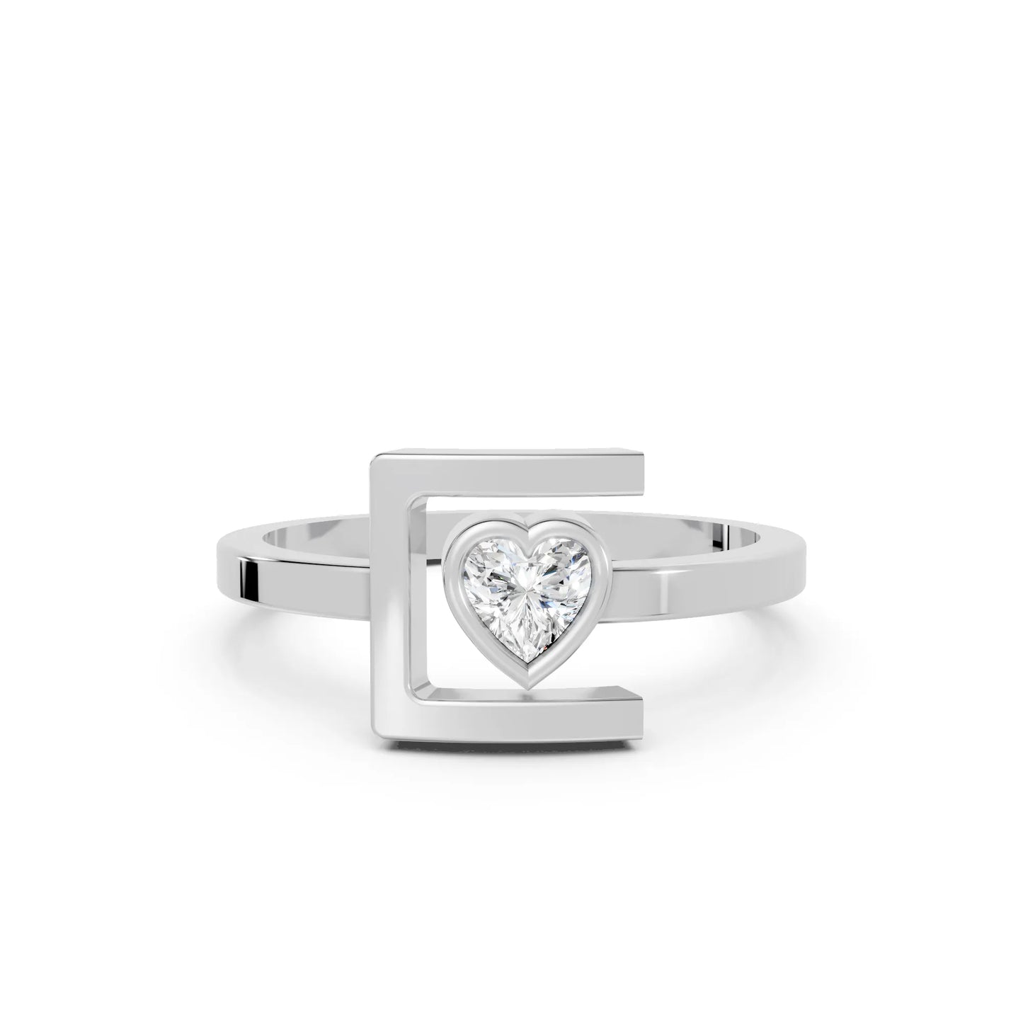 14K Gold Heart Cut Diamond Modern Bezel Engagement Ring