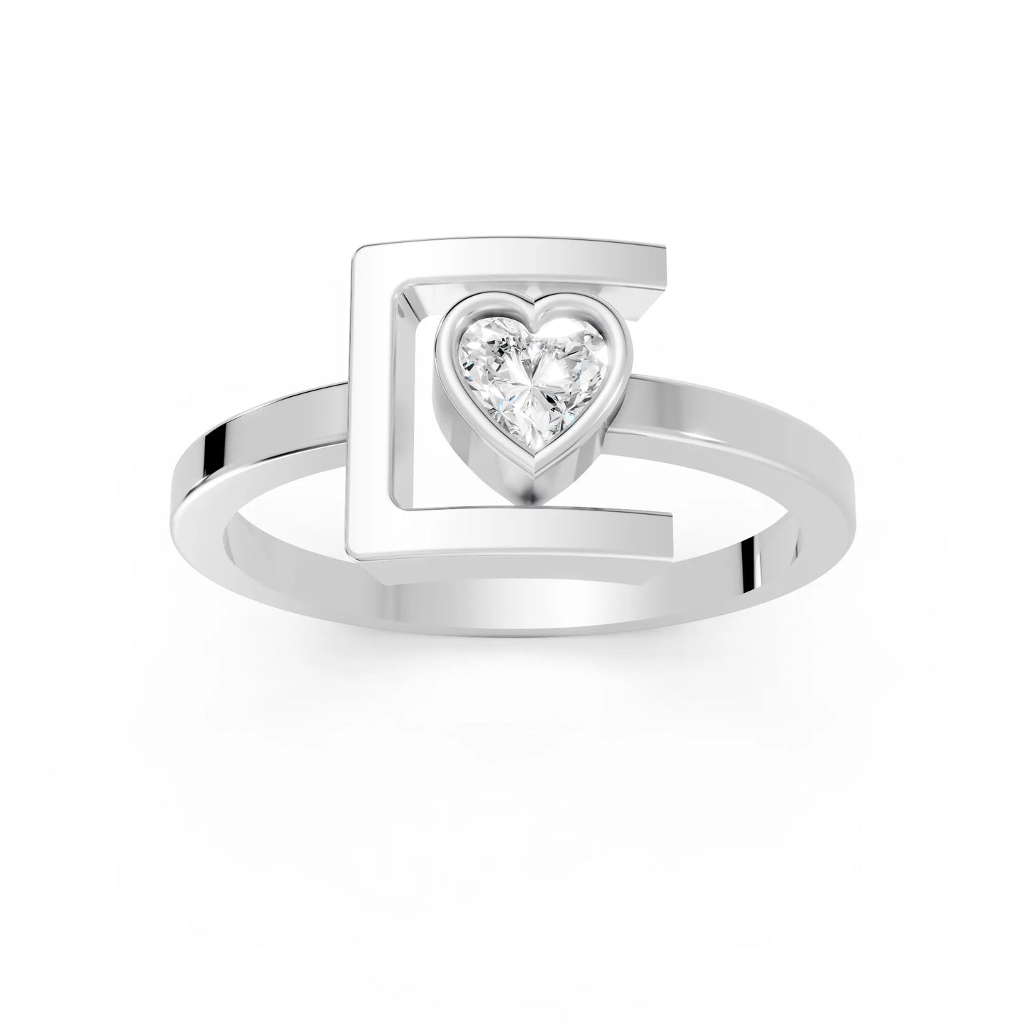 14K Gold Heart Cut Diamond Modern Bezel Engagement Ring