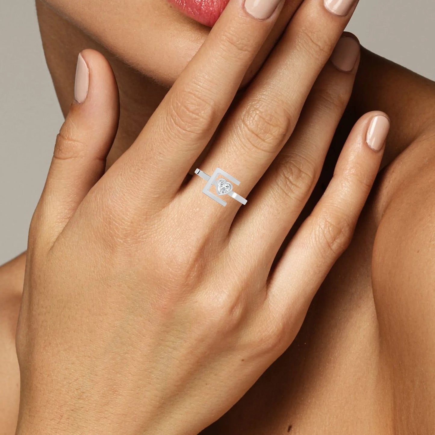 14K Gold Heart Cut Diamond Modern Bezel Engagement Ring