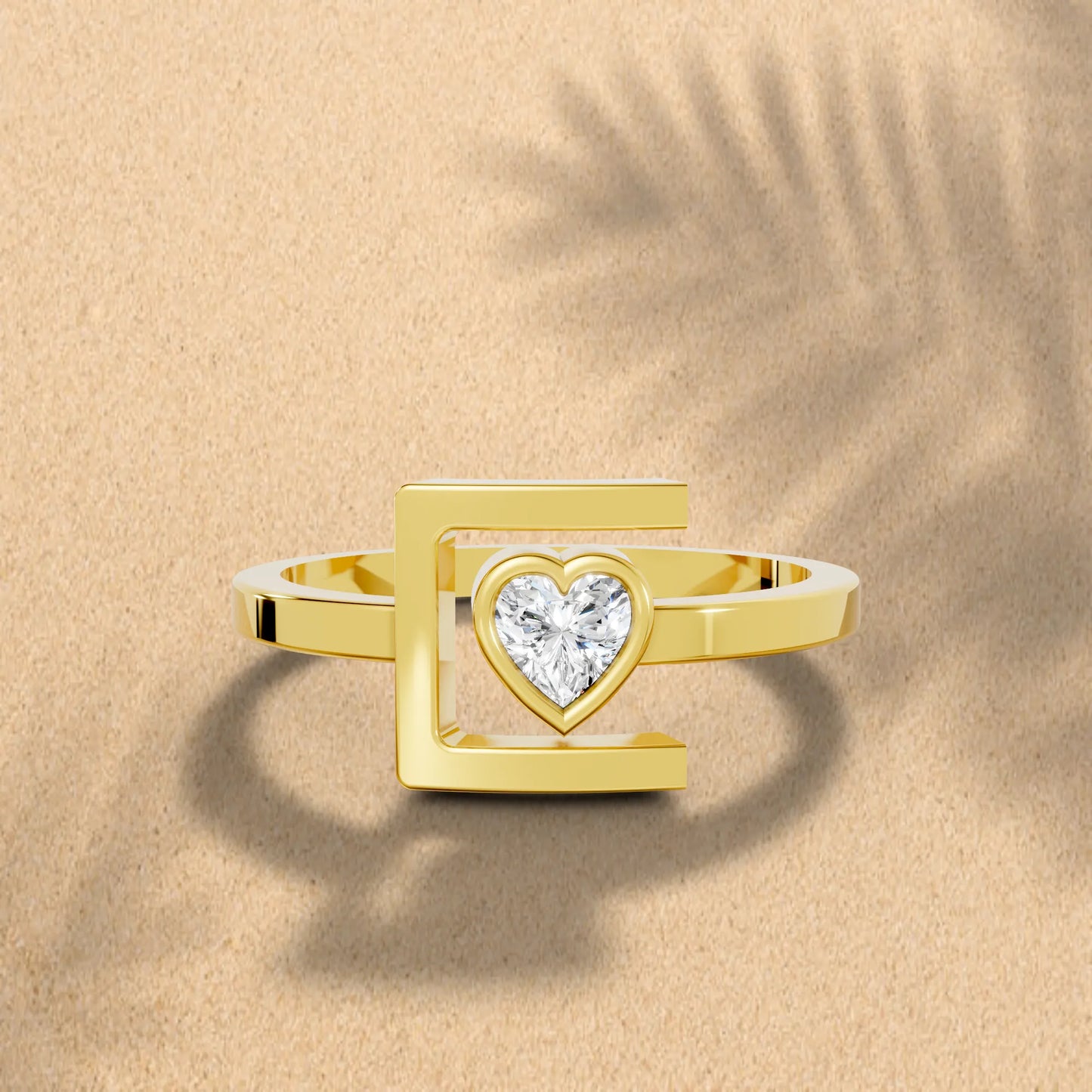 14K Gold Heart Cut Diamond Modern Bezel Engagement Ring