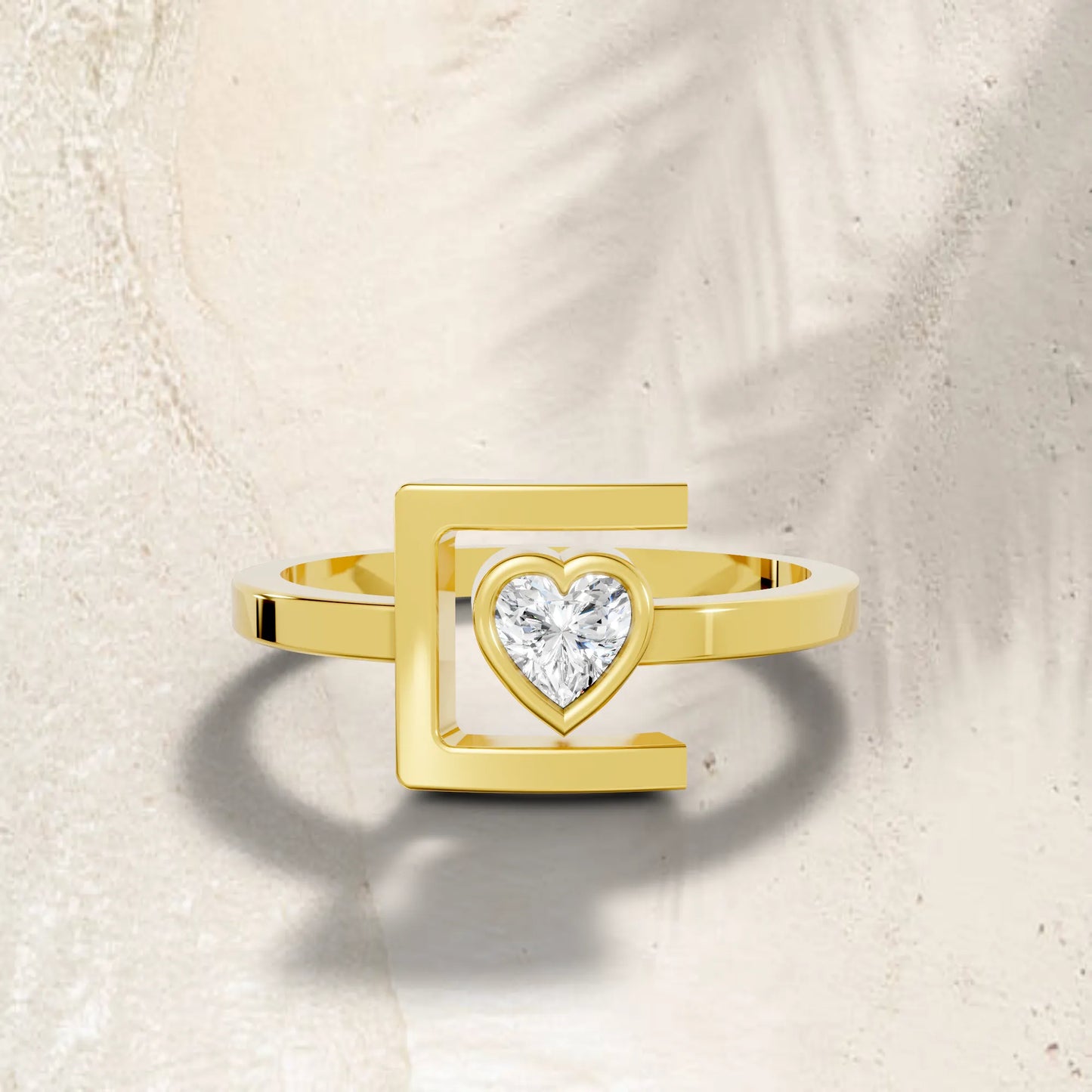 14K Gold Heart Cut Diamond Modern Bezel Engagement Ring