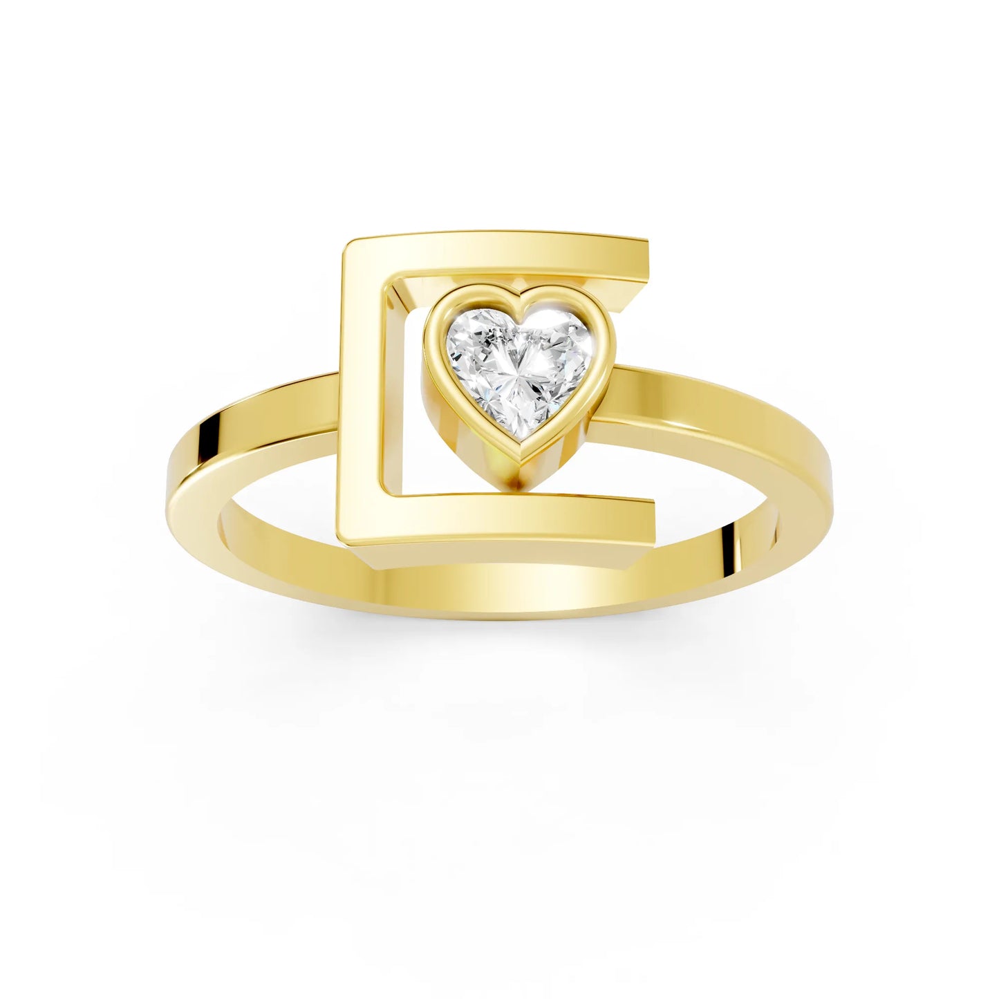 14K Gold Heart Cut Diamond Modern Bezel Engagement Ring