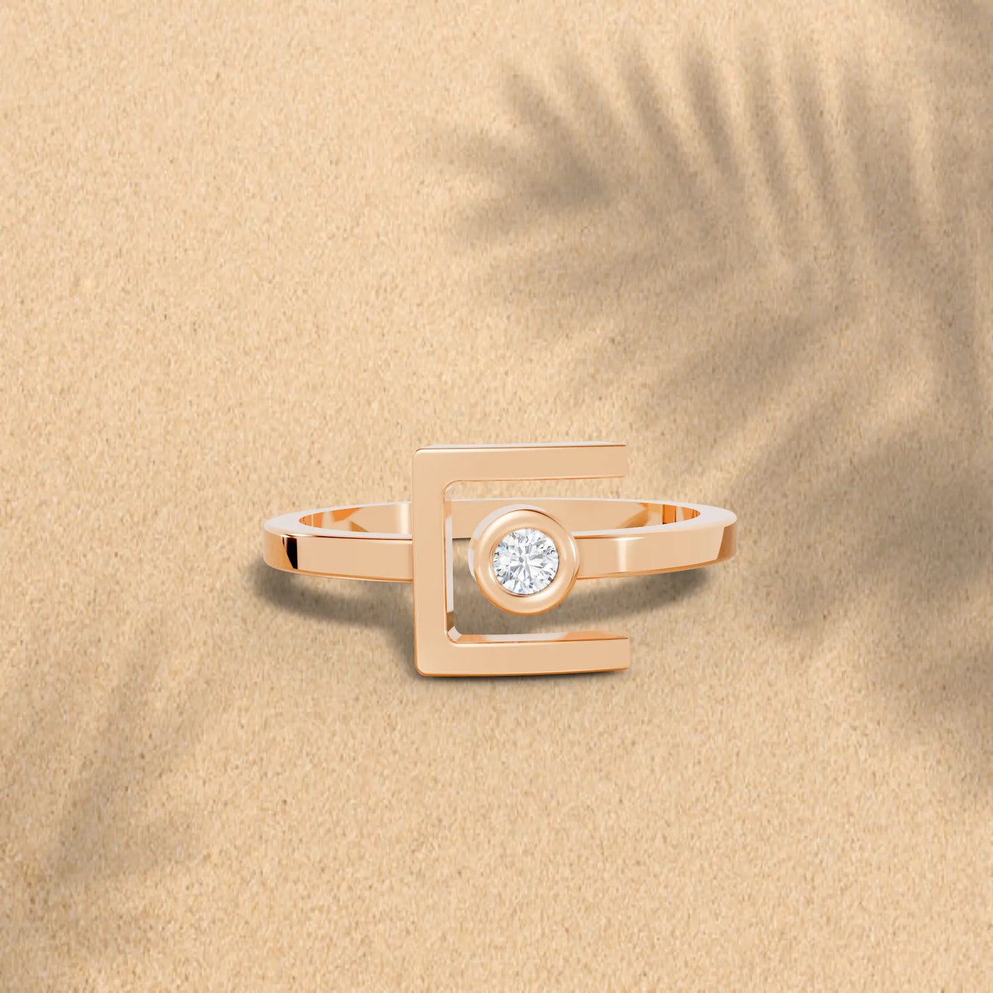 14K Gold Round Cut Diamond Modern Bezel Engagement Ring