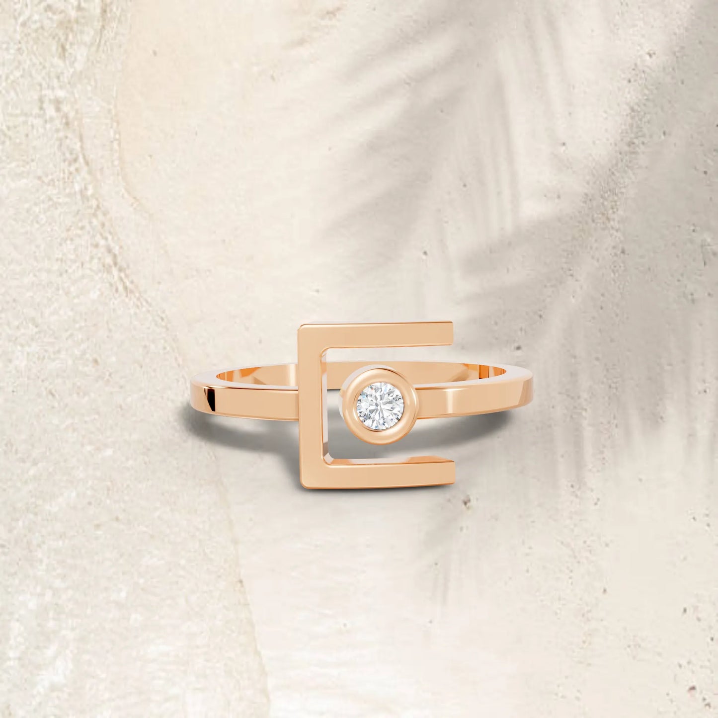 14K Gold Round Cut Diamond Modern Bezel Engagement Ring