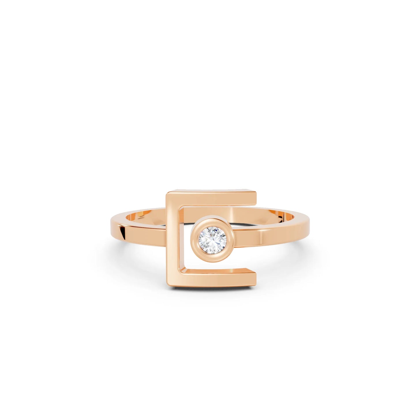 14K Gold Round Cut Diamond Modern Bezel Engagement Ring