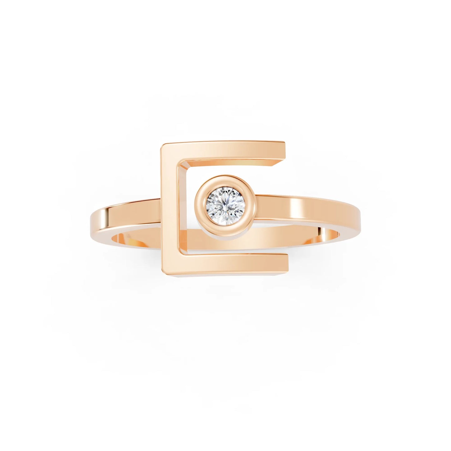 14K Gold Round Cut Diamond Modern Bezel Engagement Ring