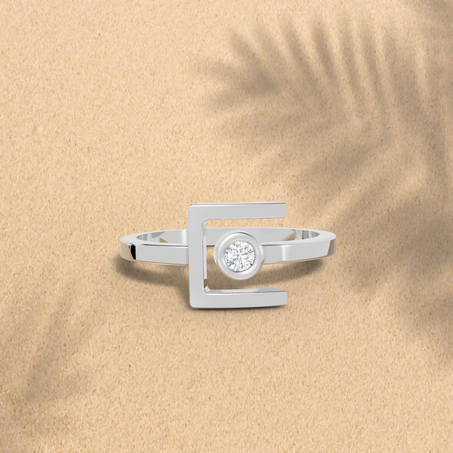 14K Gold Round Cut Diamond Modern Bezel Engagement Ring