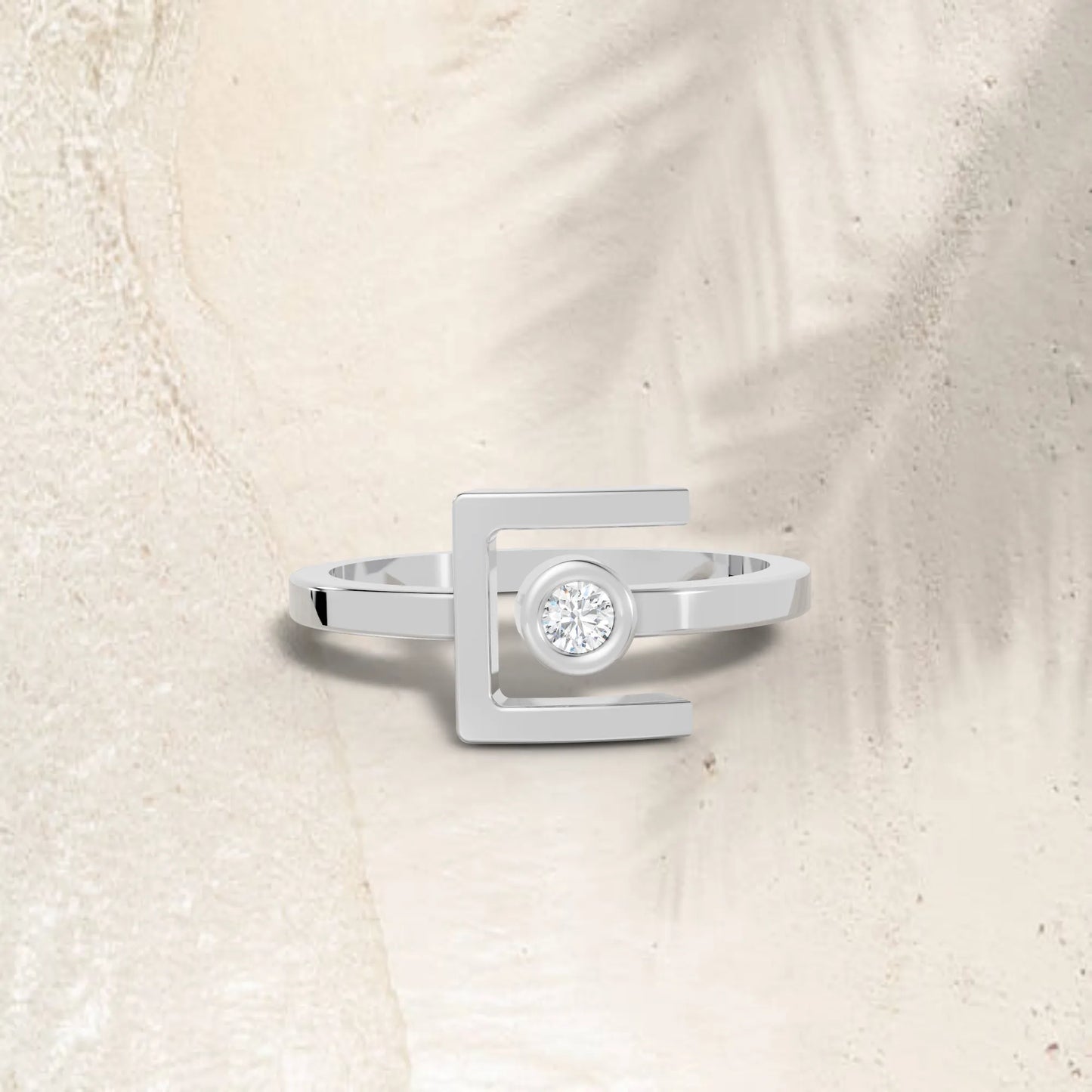 14K Gold Round Cut Diamond Modern Bezel Engagement Ring